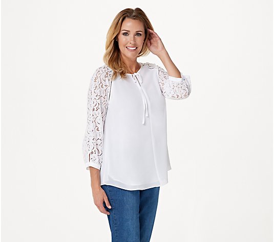"As Is" Haute Hippie Tribe Woven Chiffon Top with Lace Sleeves