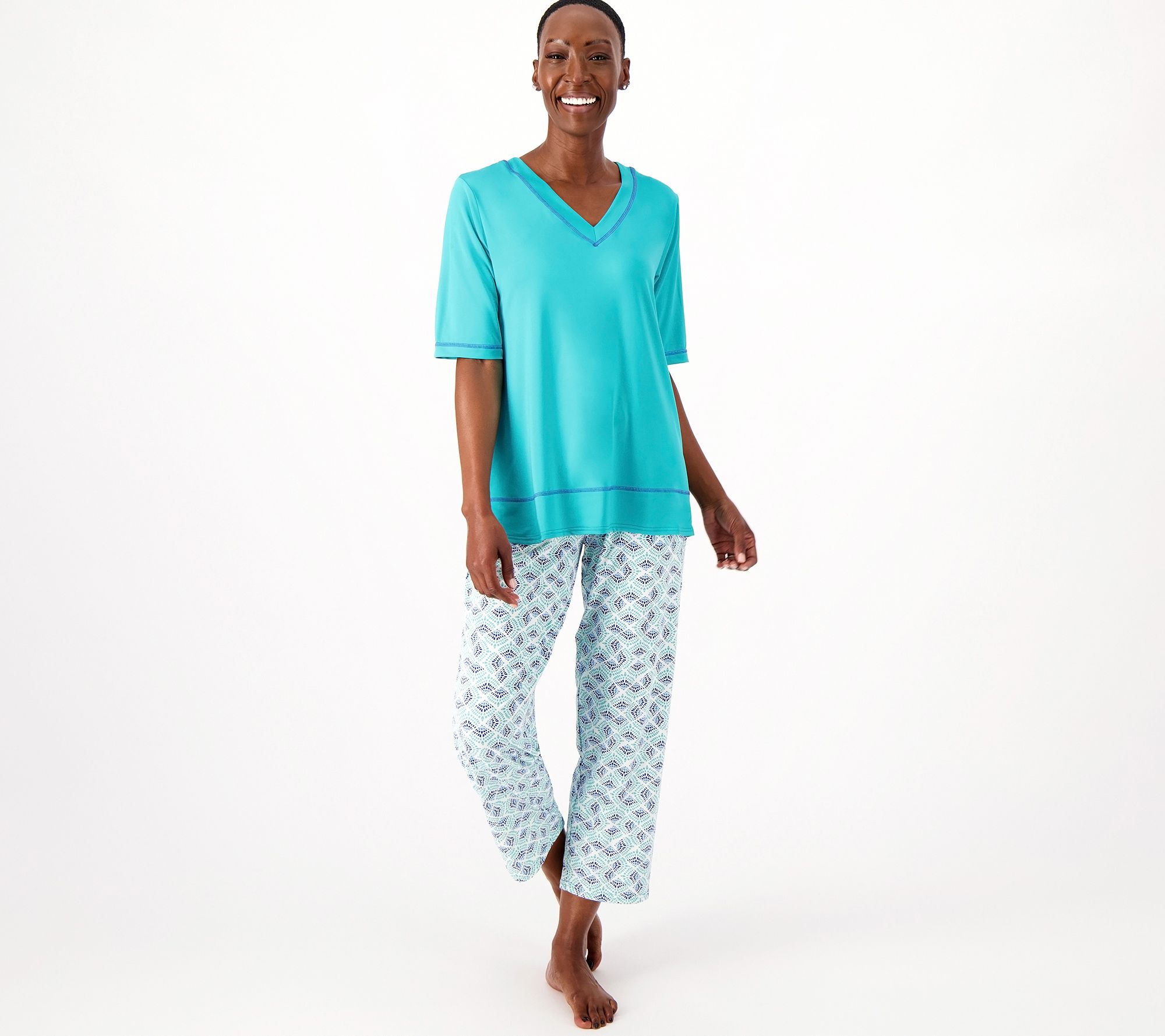 Stan Herman Silky Jersey Printed Pajama Set - QVC.com
