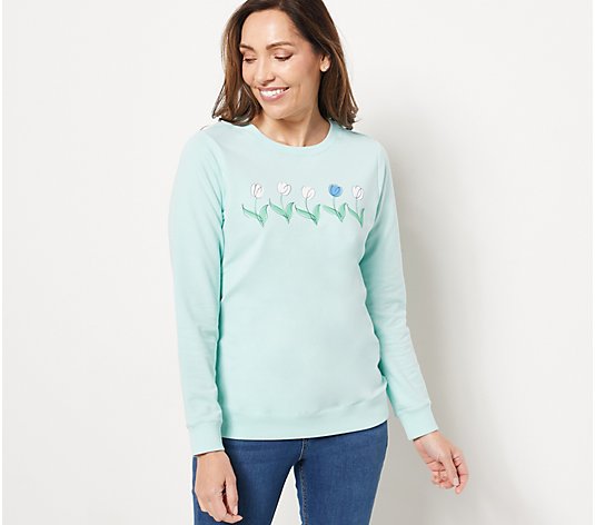 Denim & Co. Printed French Terry Crew Neck Pullover