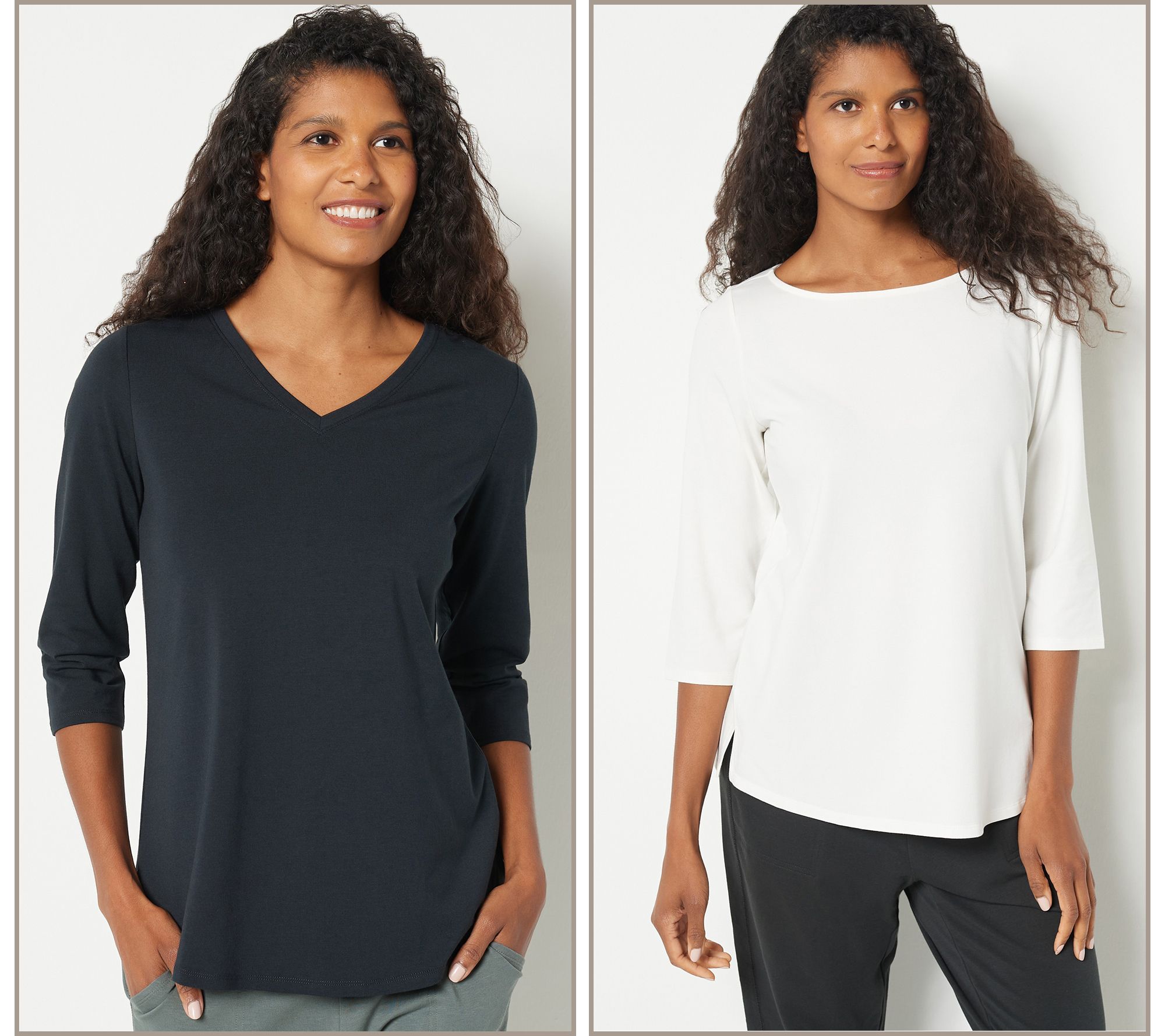 Belle by Kim Gravel TripleLuxe Knit Set of 2 3/4 Sleeve Tops