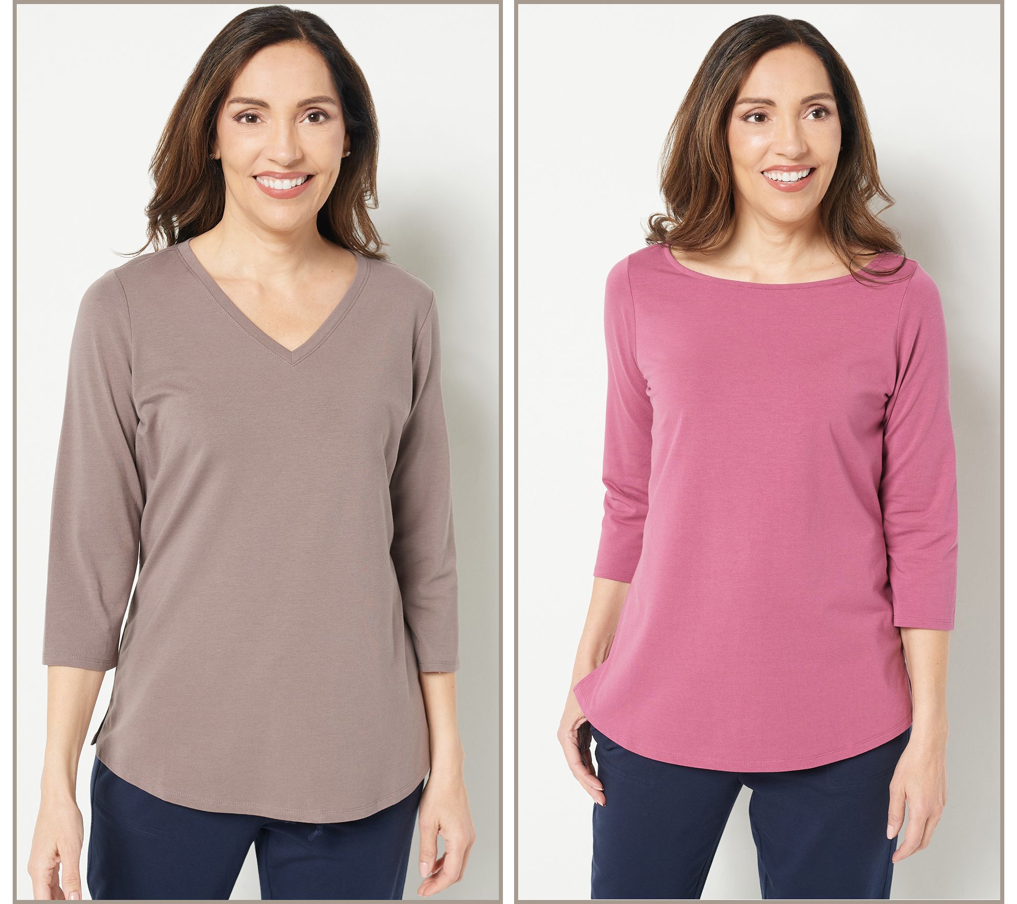 Belle by Kim Gravel TripleLuxe Knit Set of 2 3/4 Sleeve Tops