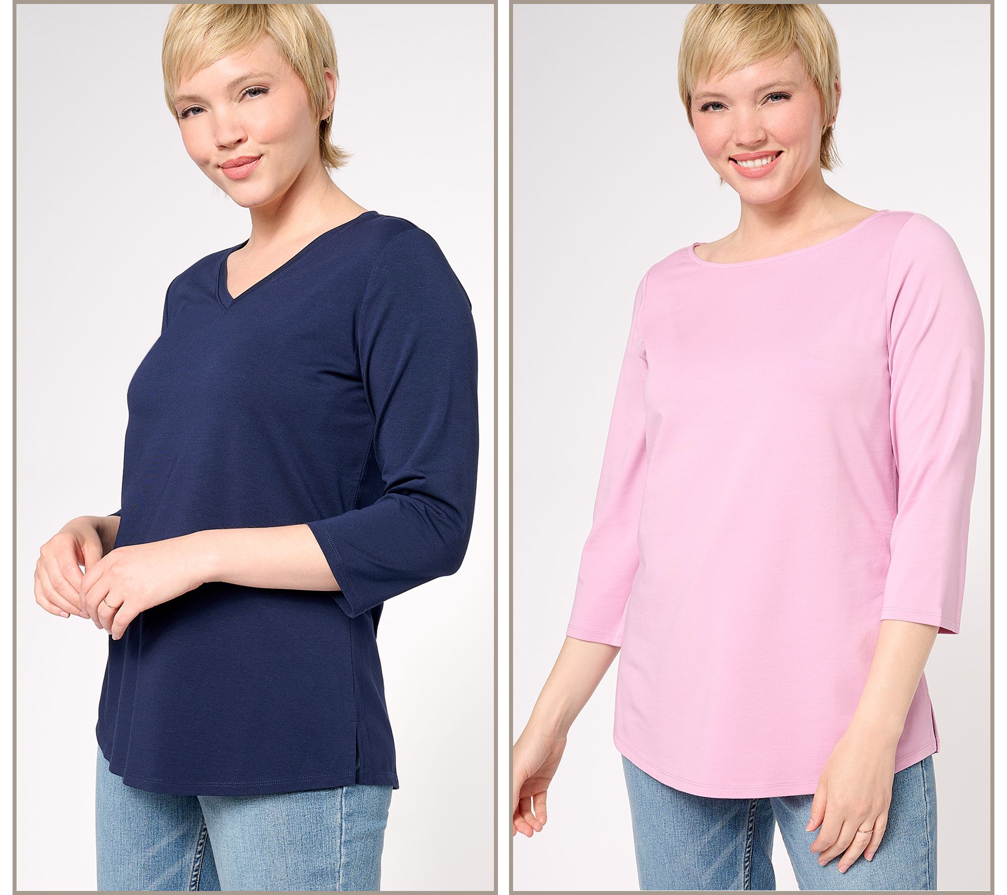 Belle by Kim Gravel TripleLuxe Knit Set of 2 3/4 Sleeve Tops