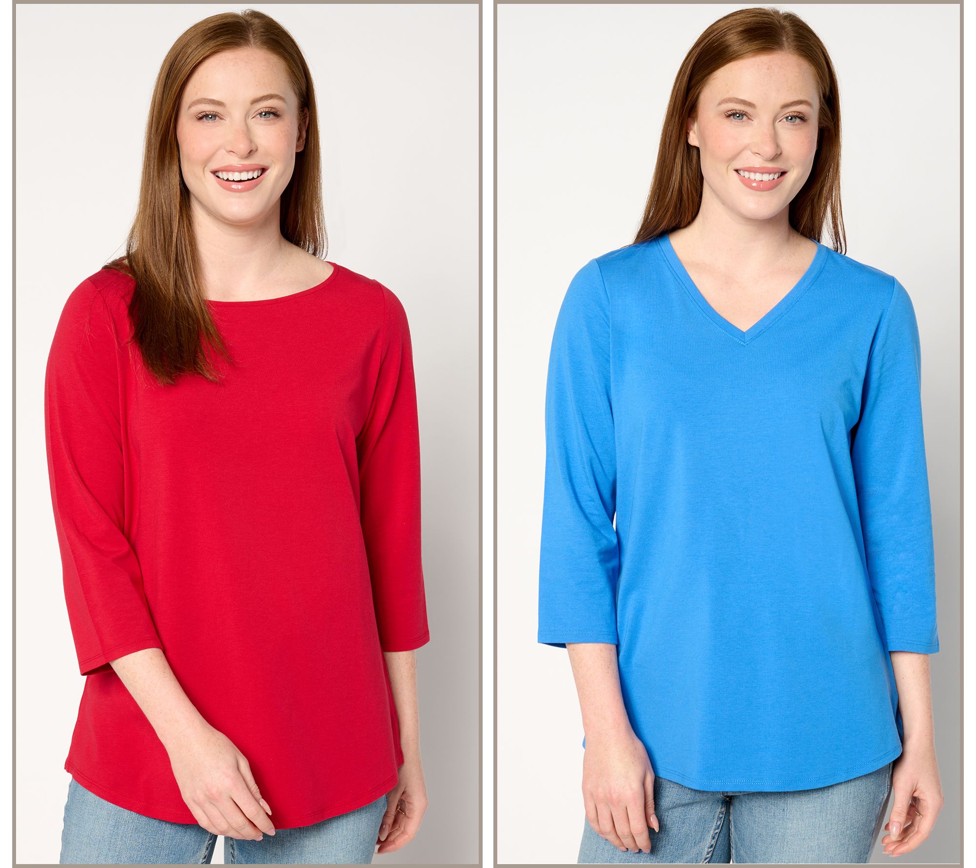 Belle by Kim Gravel TripleLuxe Knit Set of 2 3/4 Sleeve Tops