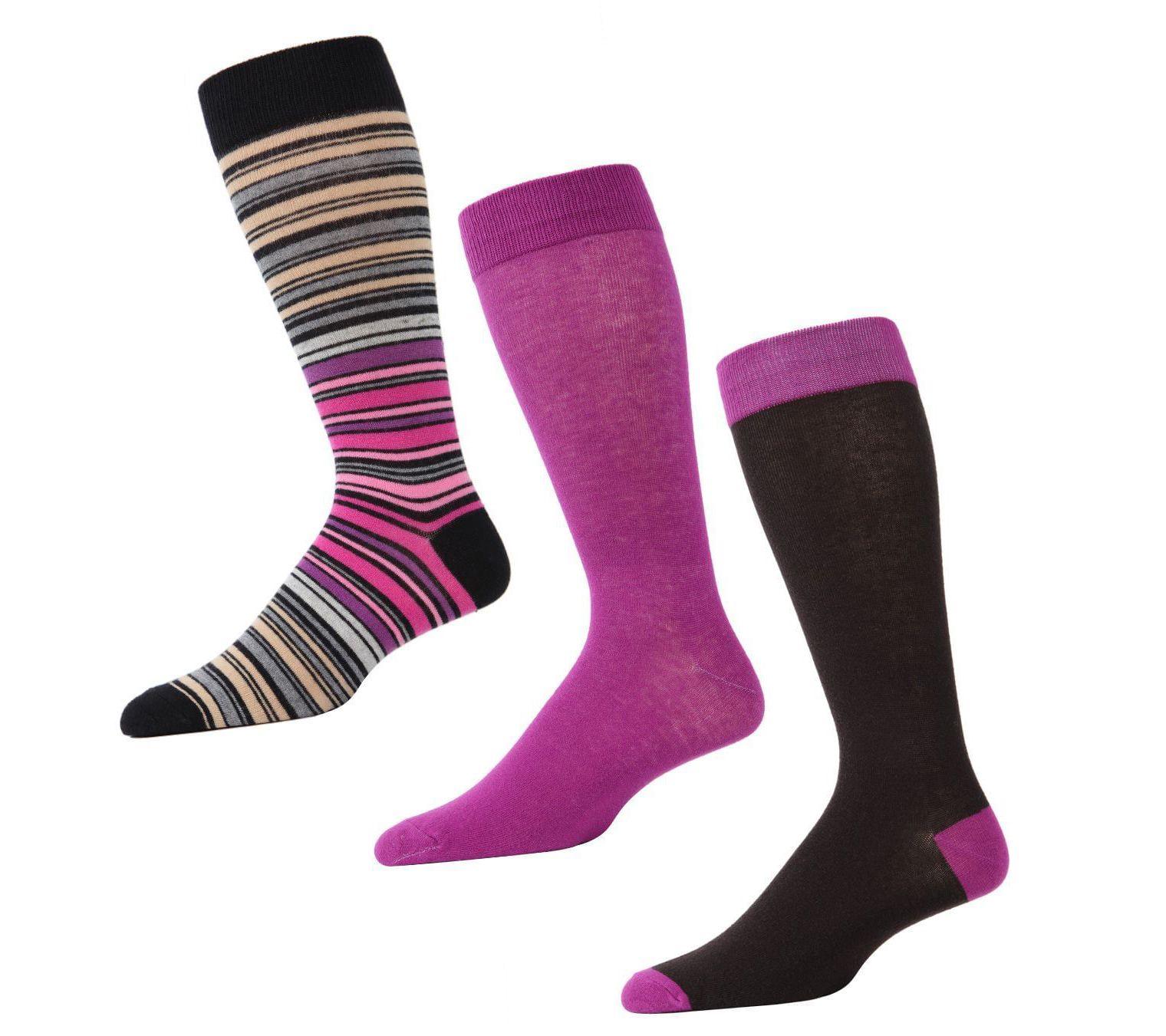Memoi Men's Striptrast 3 Pack Crew Sock