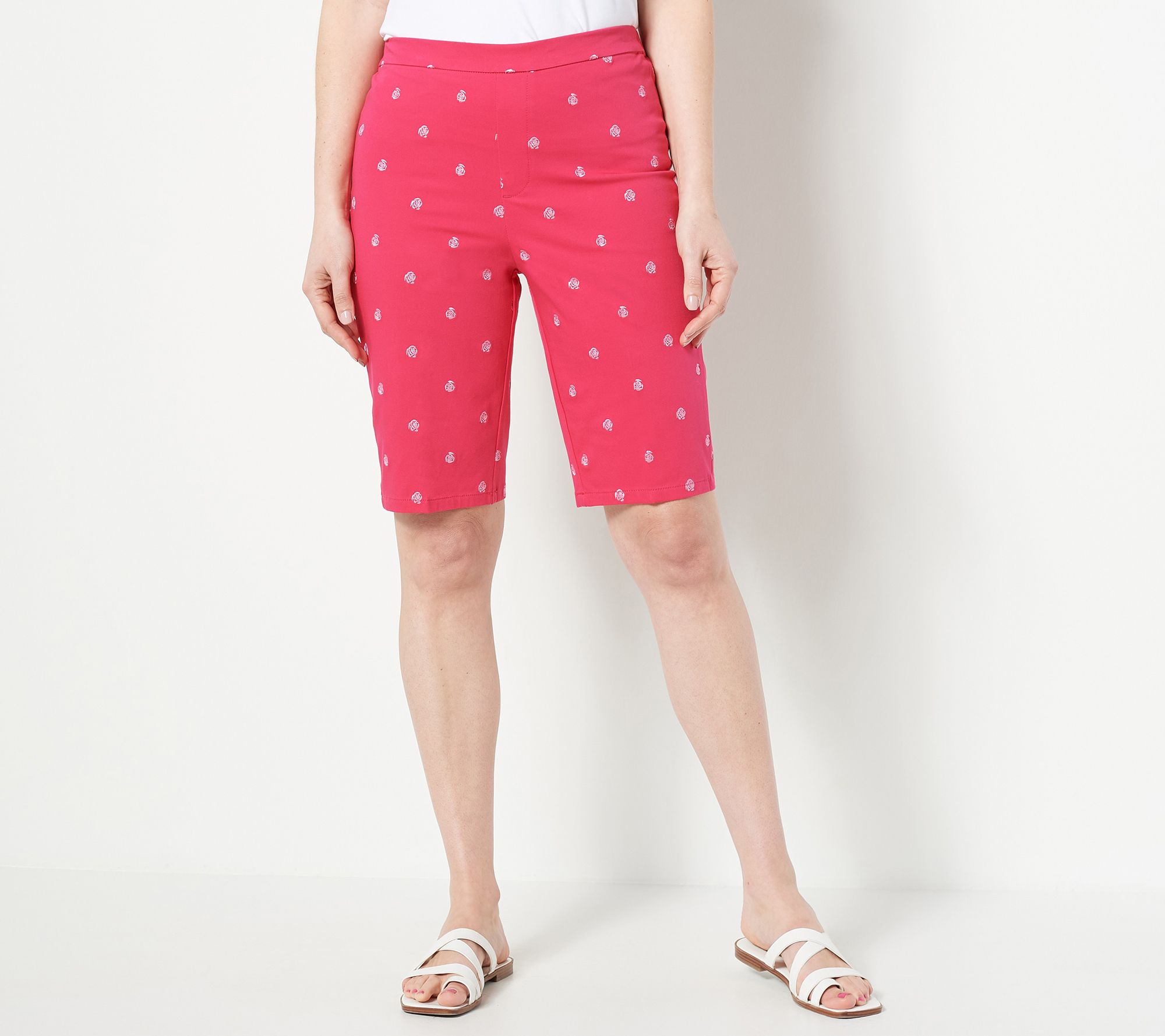 Short Chino Femme Isaac Mizrahi Taille 12 - Blanc Et Motif Géométrique Noir, Stretch