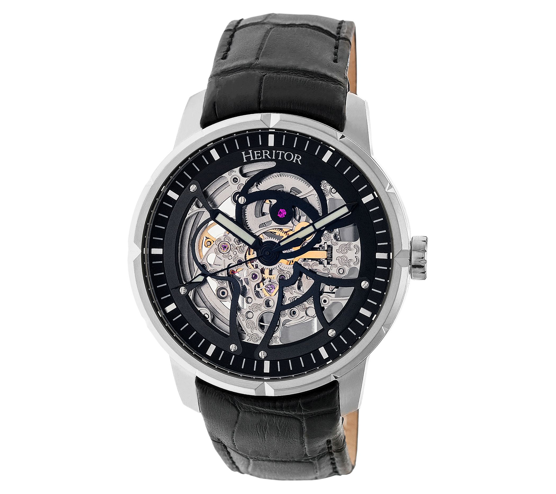 Heritor Automatic Men's Ryder Skeleton Stainles s Black Watch - QVC.com