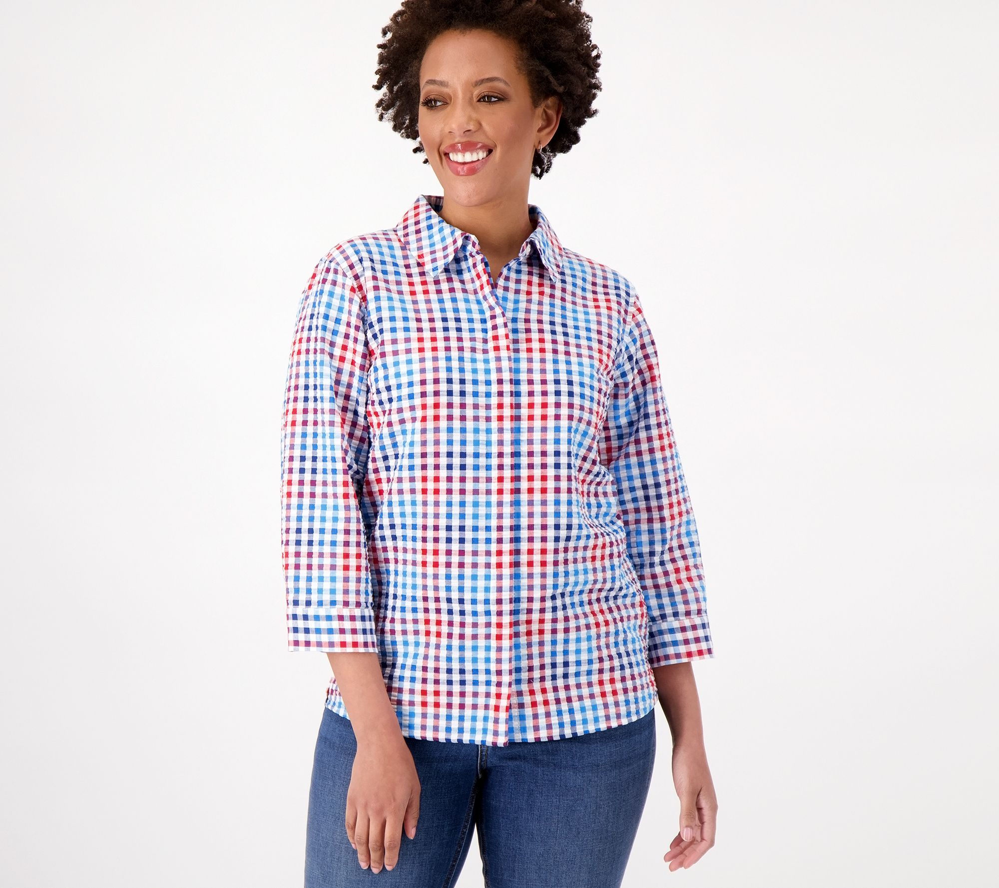 Joan Rivers Textured Gingham Button Front Shirt