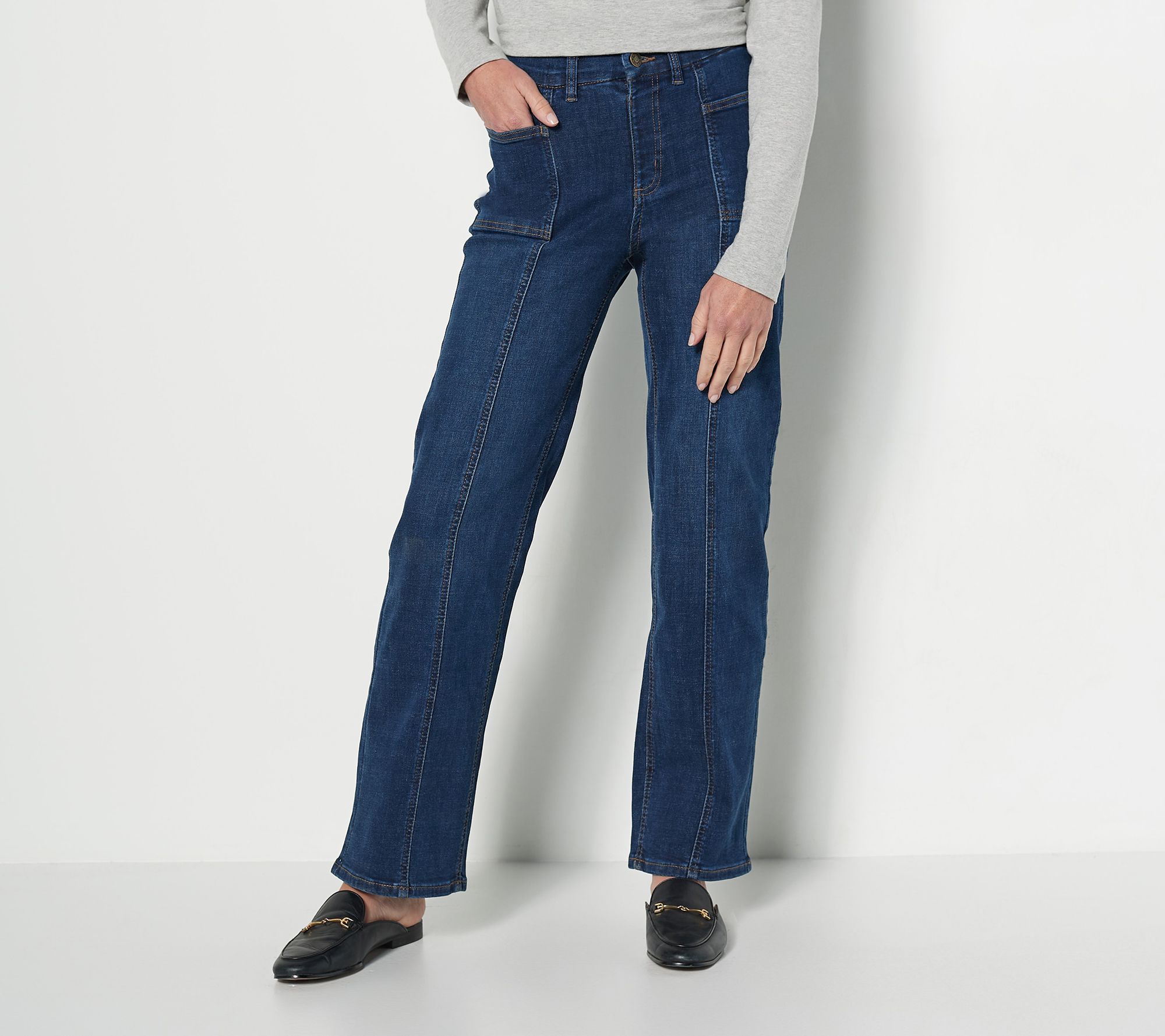 "As Is" Denim & Co. Easy Stretch Tall Wide Leg Jeans w/ Seam Details