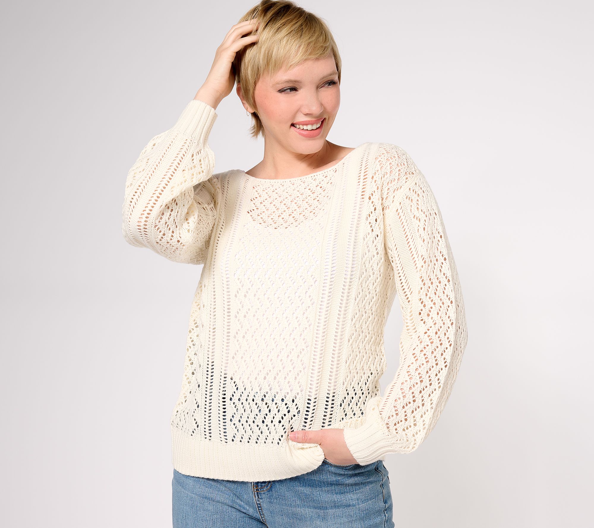 Candace Cameron Bure Pointelle Pull-Over Novelty Sweater