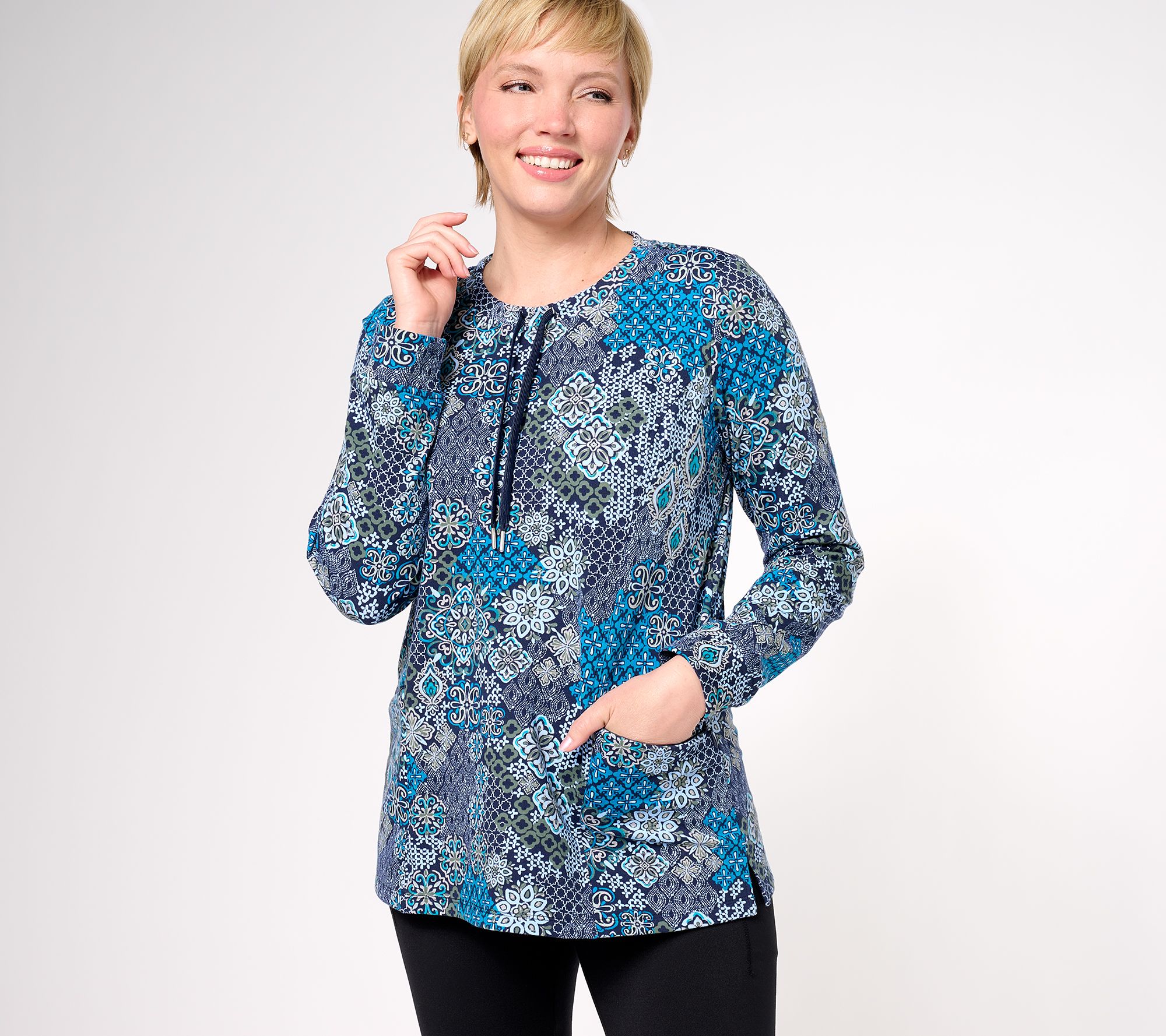 Sport Savvy French Terry Printed Top w/ Drawcord