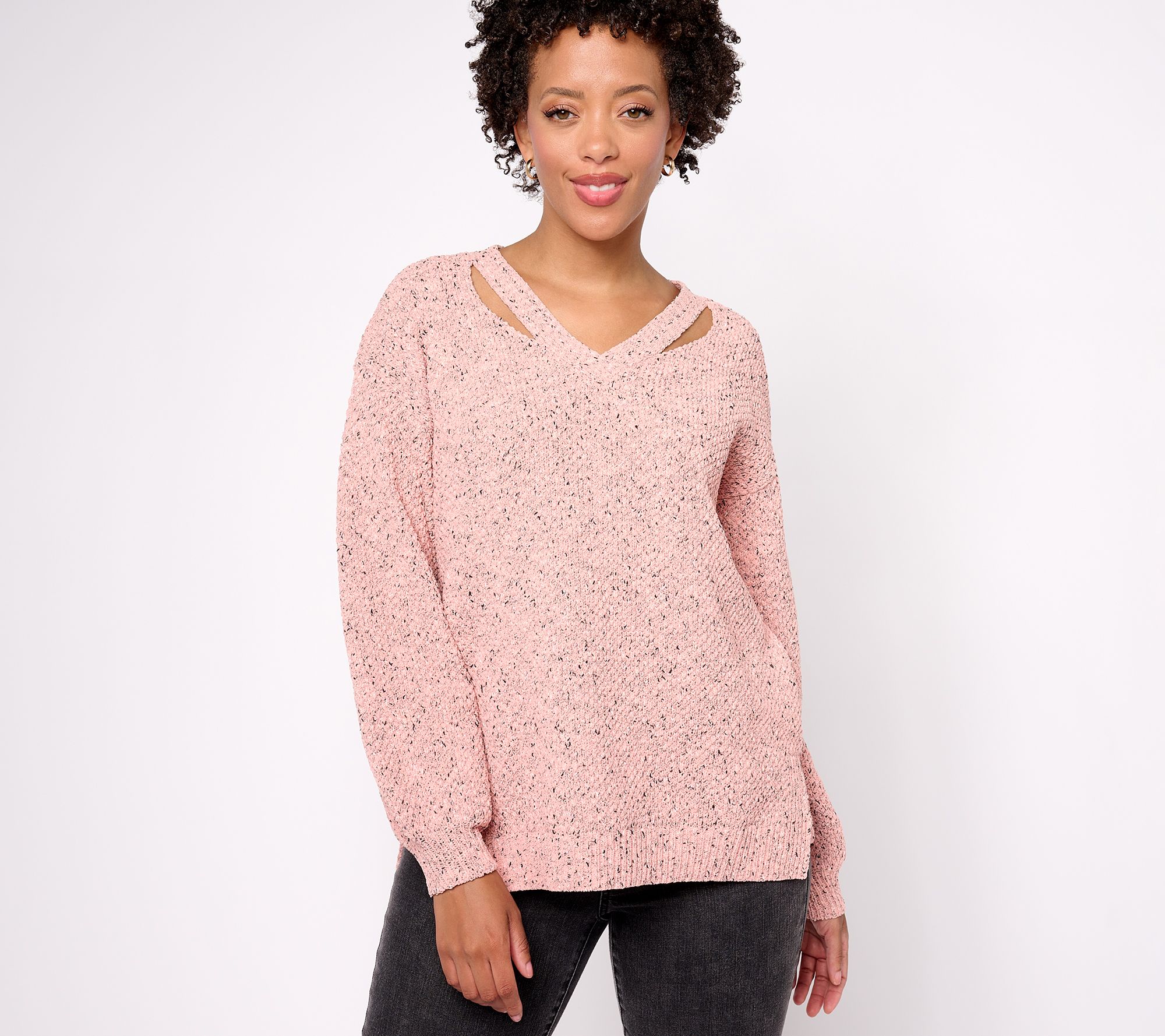 Anybody V-Neck Sweater with Cutout Detail, Size 5X, Pink Rose