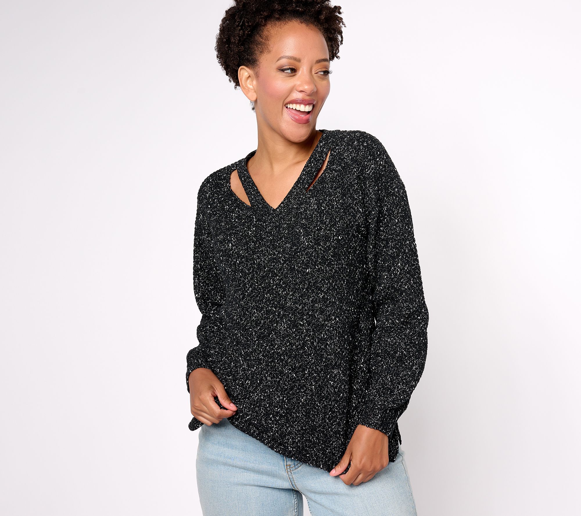 AnyBody V-Neck Sweater with Cutout Detail