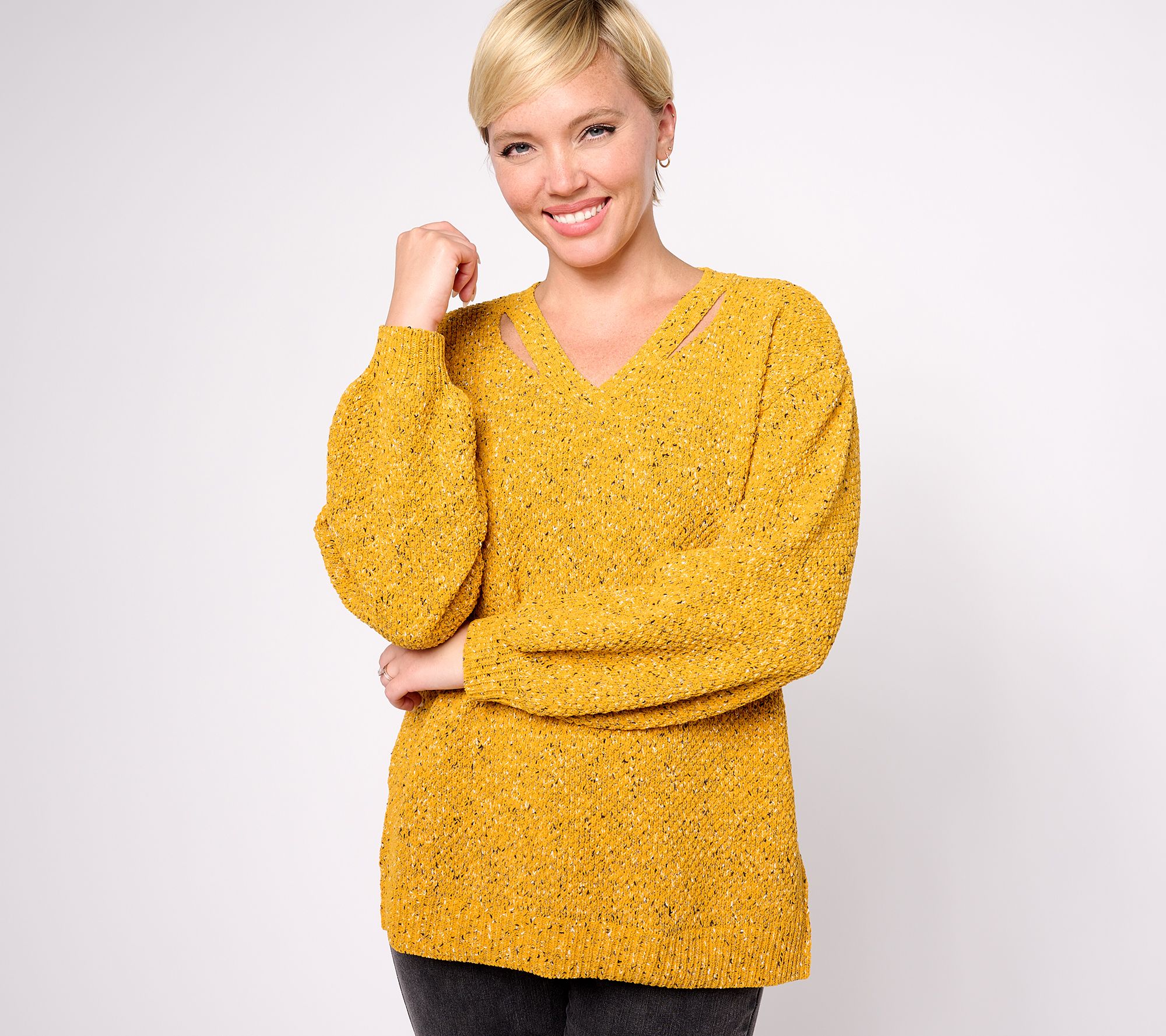 AnyBody V-Neck Sweater with Cutout Detail