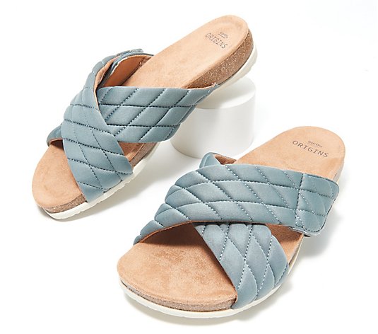 "As Is" Earth Origins Quilted Cross-Band Slide Sandals - Oceana