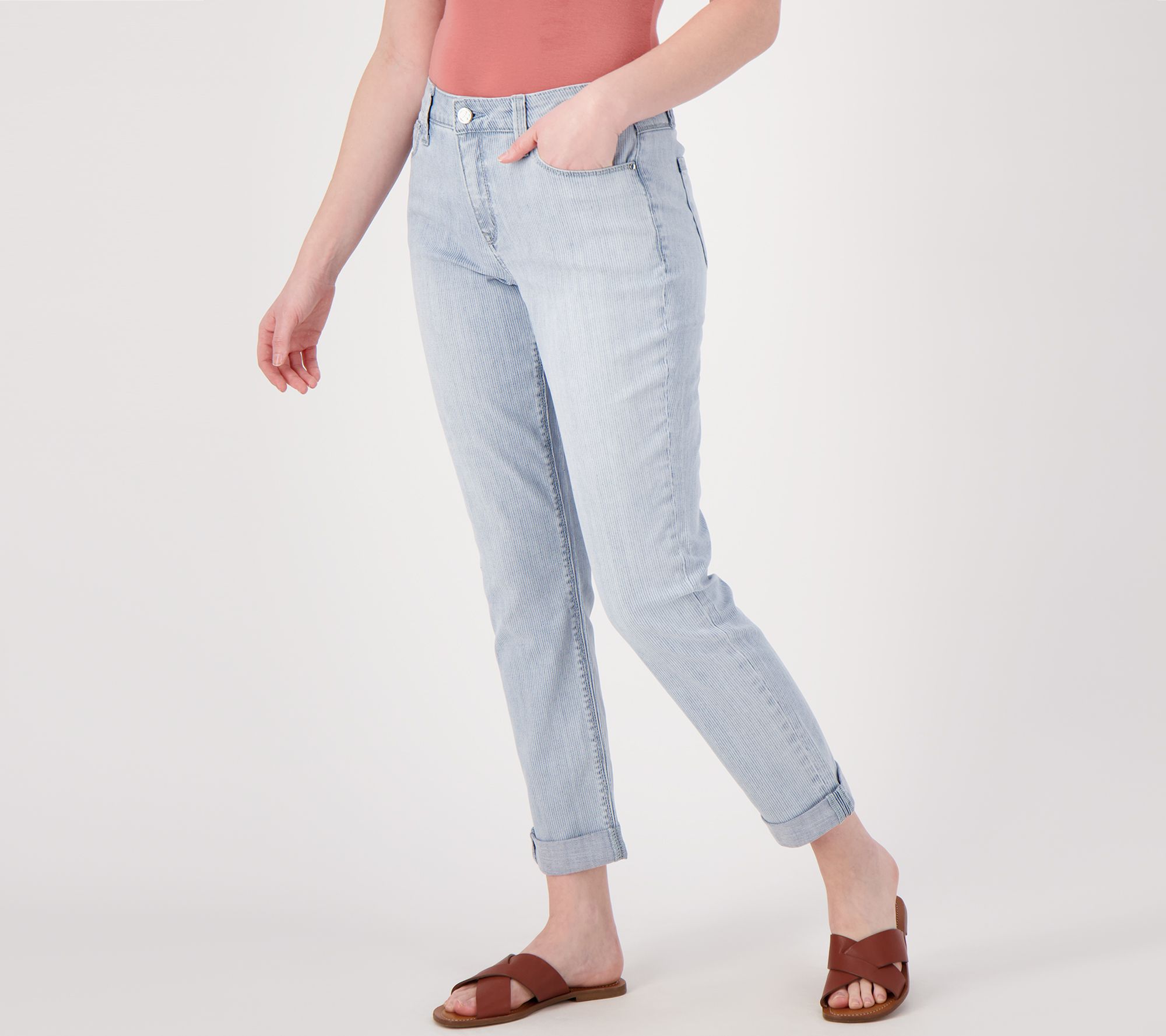 "As Is" Laurie Flect Classic Denim Railroad Stripe Boyfriend Jeans