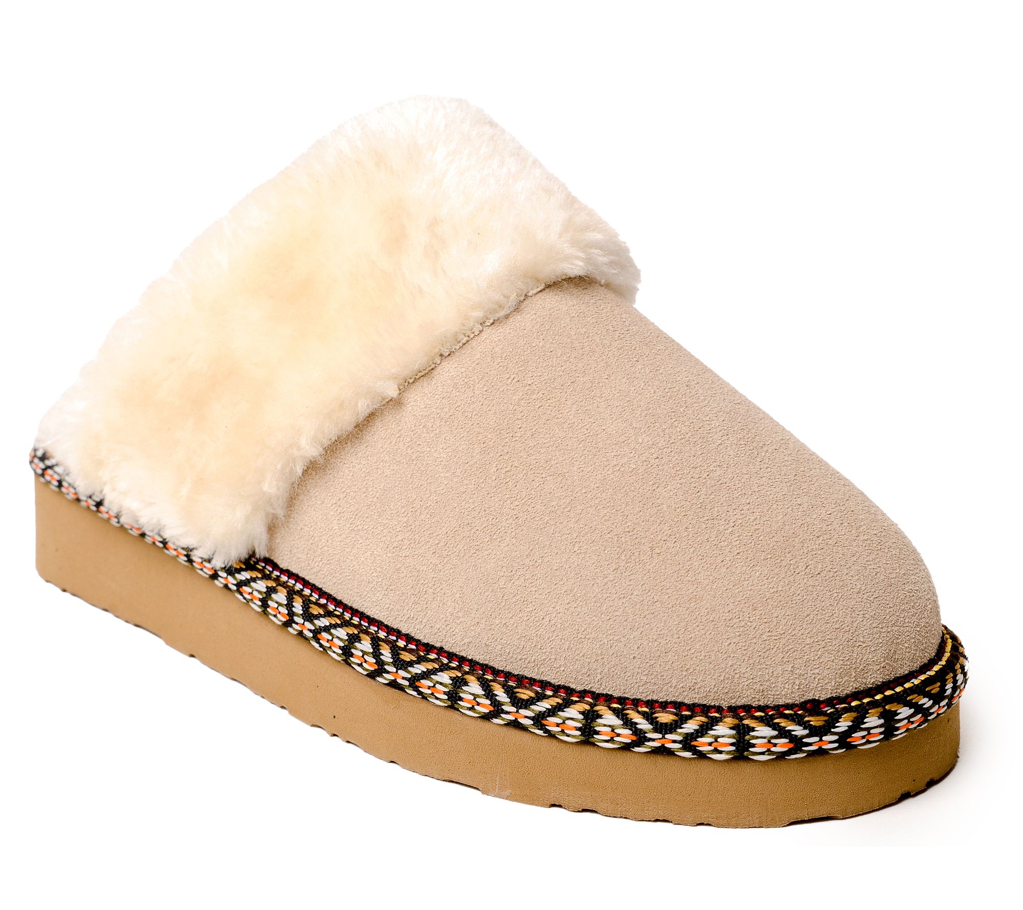 ladies chestnut brown lug sole faux fur scuff slippers