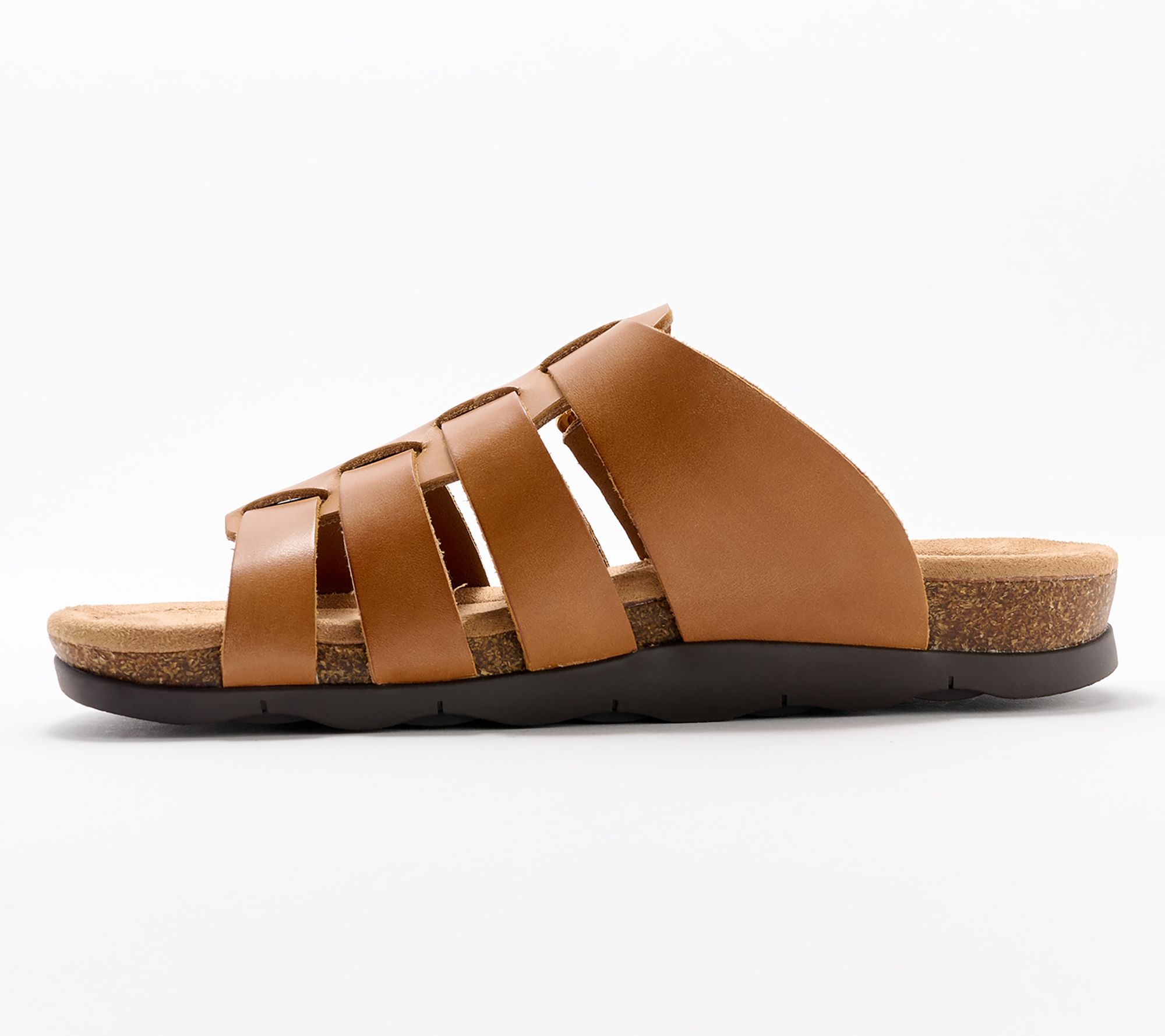 Men's criss-cross slide sandals with arch support. Colour: brown