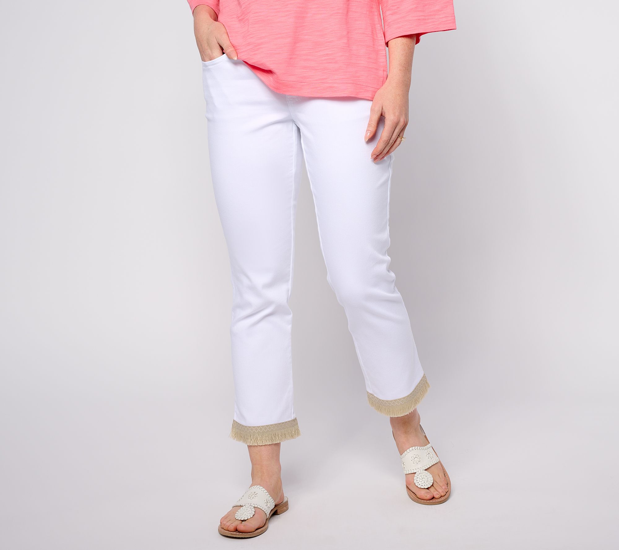 Belle by Kim Gravel Tall TripleLuxe Tiki Island Fringe Trim Crop Pant
