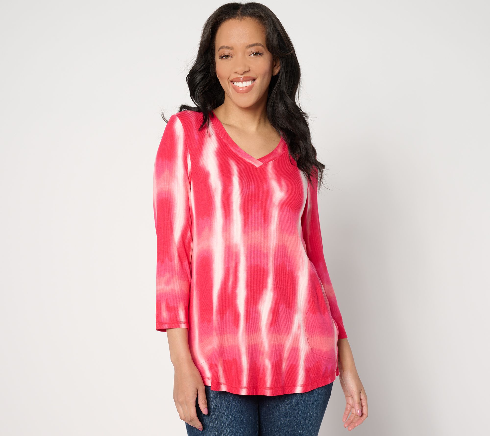 LOGO by Lori Goldstein V-Neck Tie Dye Rib Top