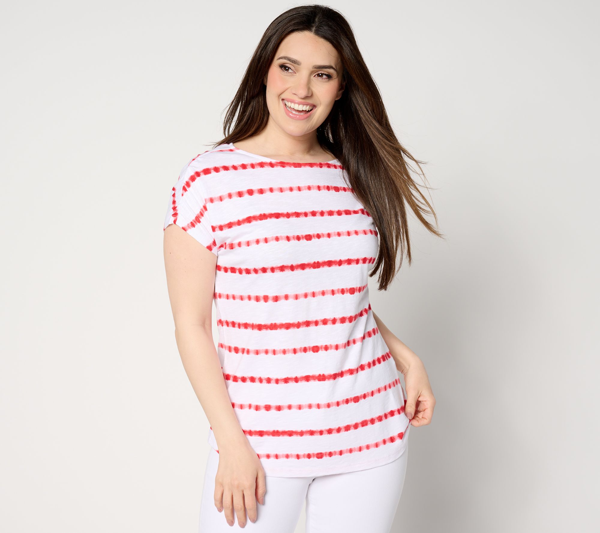 Denim & Co. Americana Texture Knit Boat Neck Striped Top