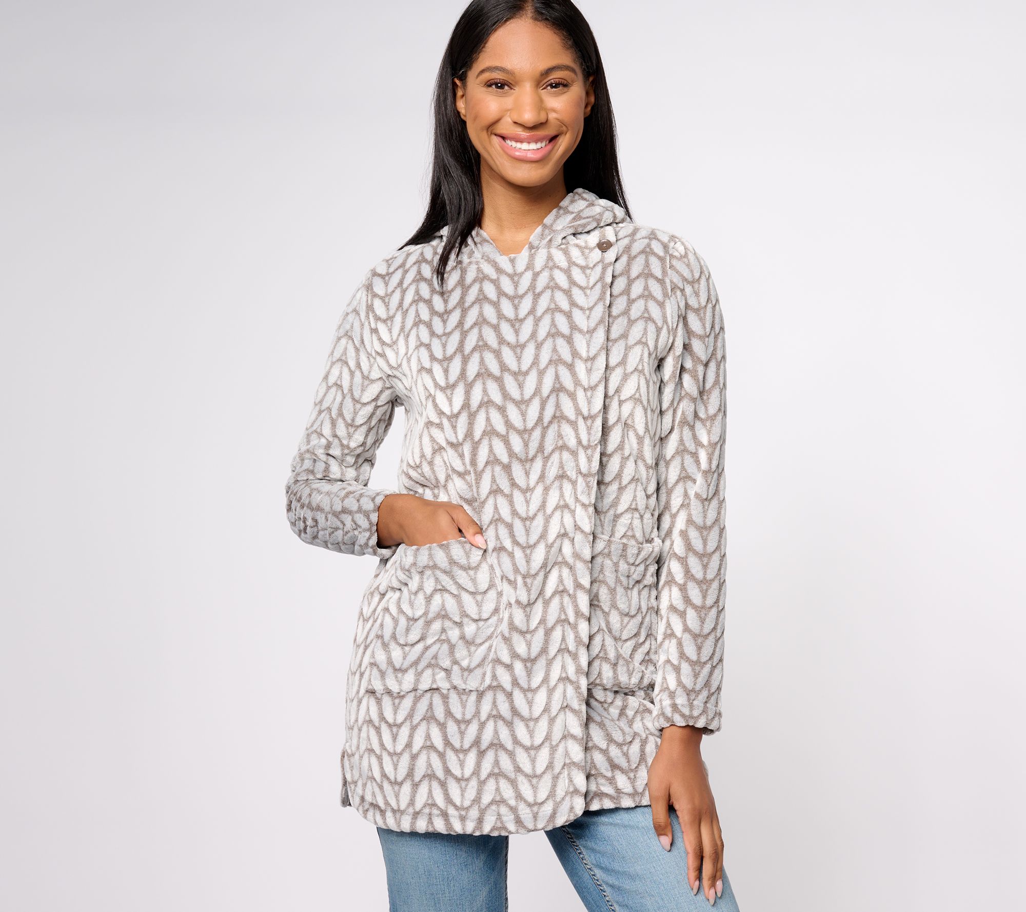 "As Is" AnyBody Lounge Hooded Fleece Cardigan with Pockets