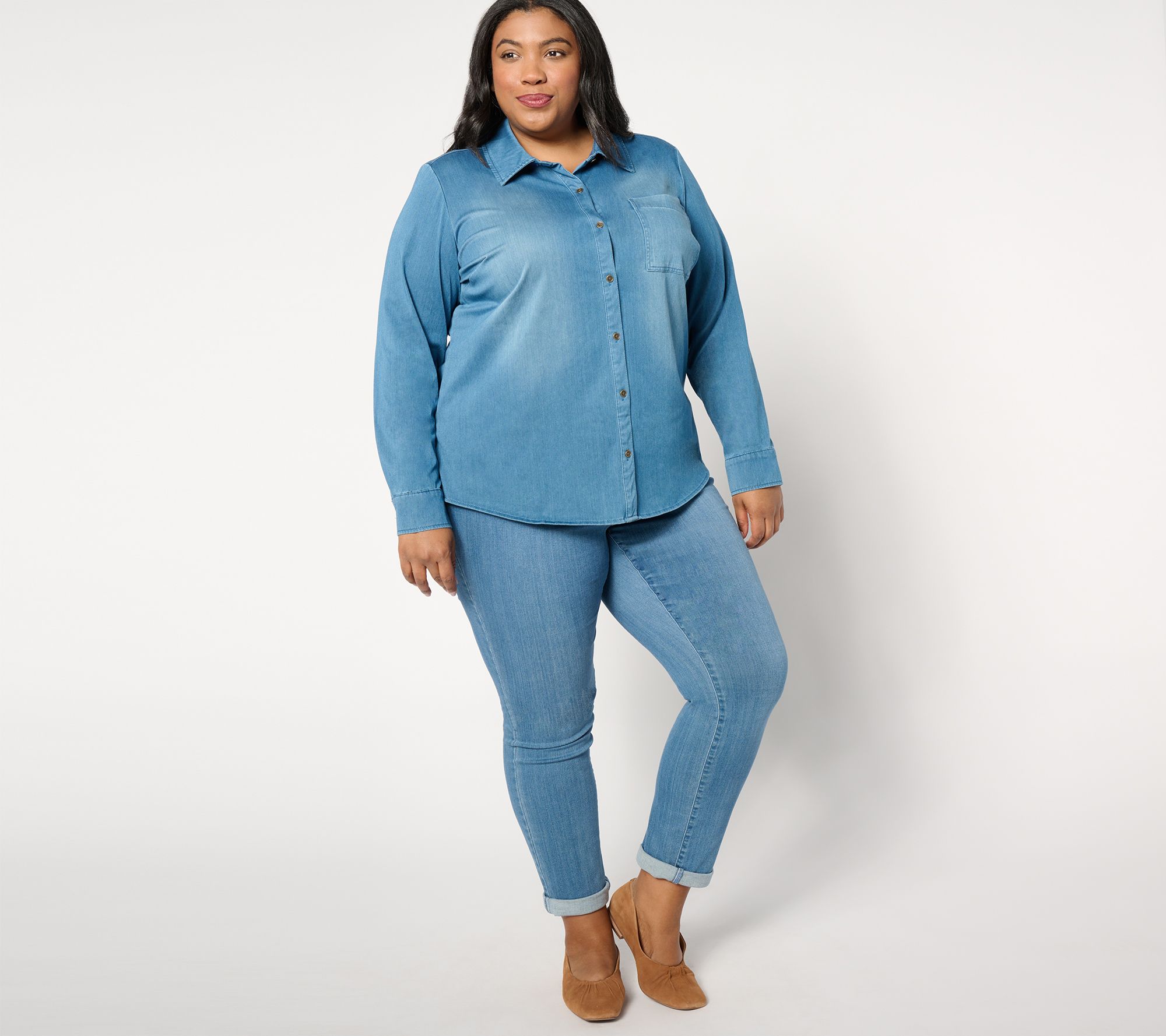 Joan Rivers Knit Indigo Button Front Shirt - QVC.com