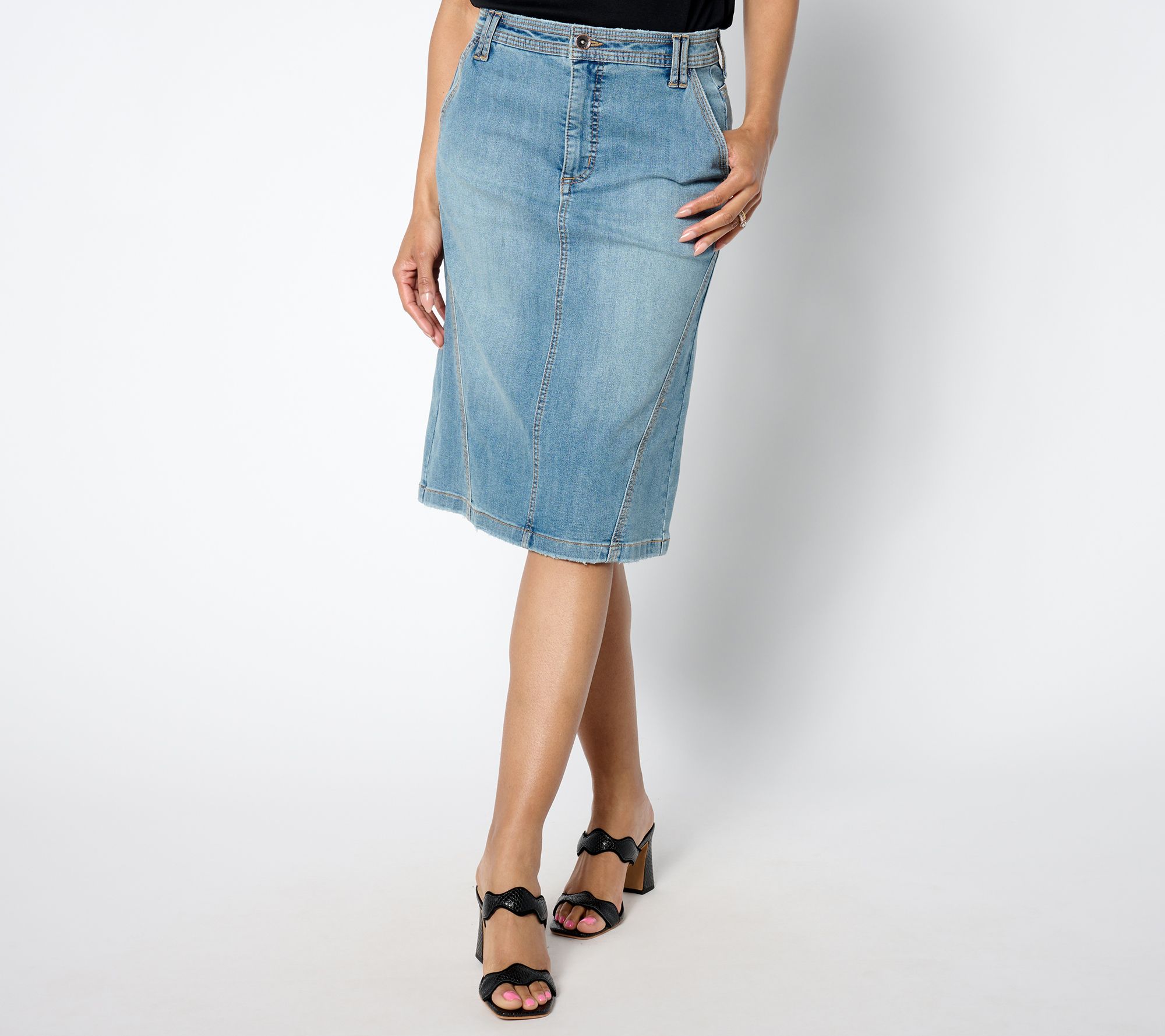 LOGO by Lori Goldstein Regular Knee Length Denim Skirt