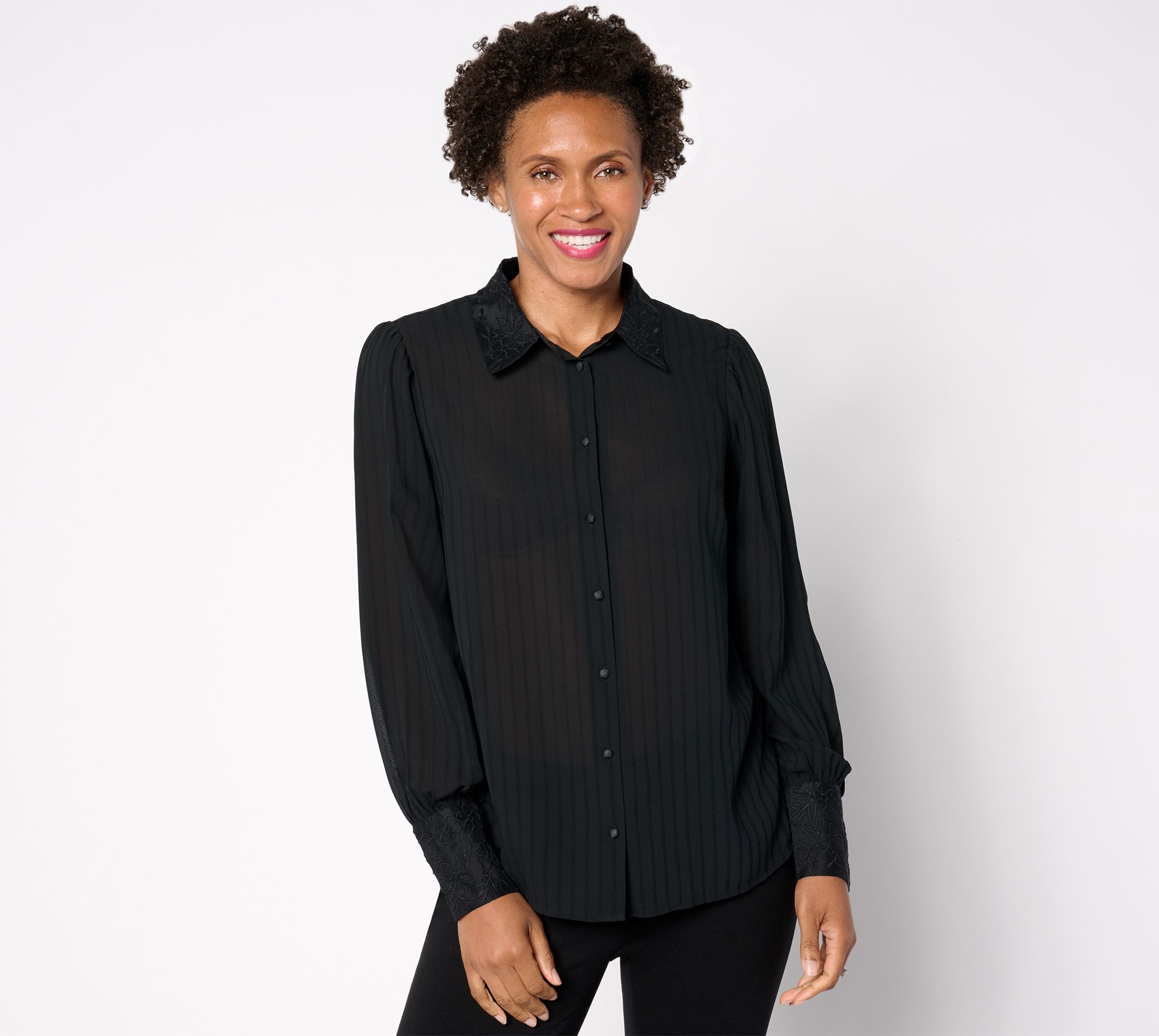 BEAUTIFUL by Lawence Zarian Textured Shirt with Embroidery Detail