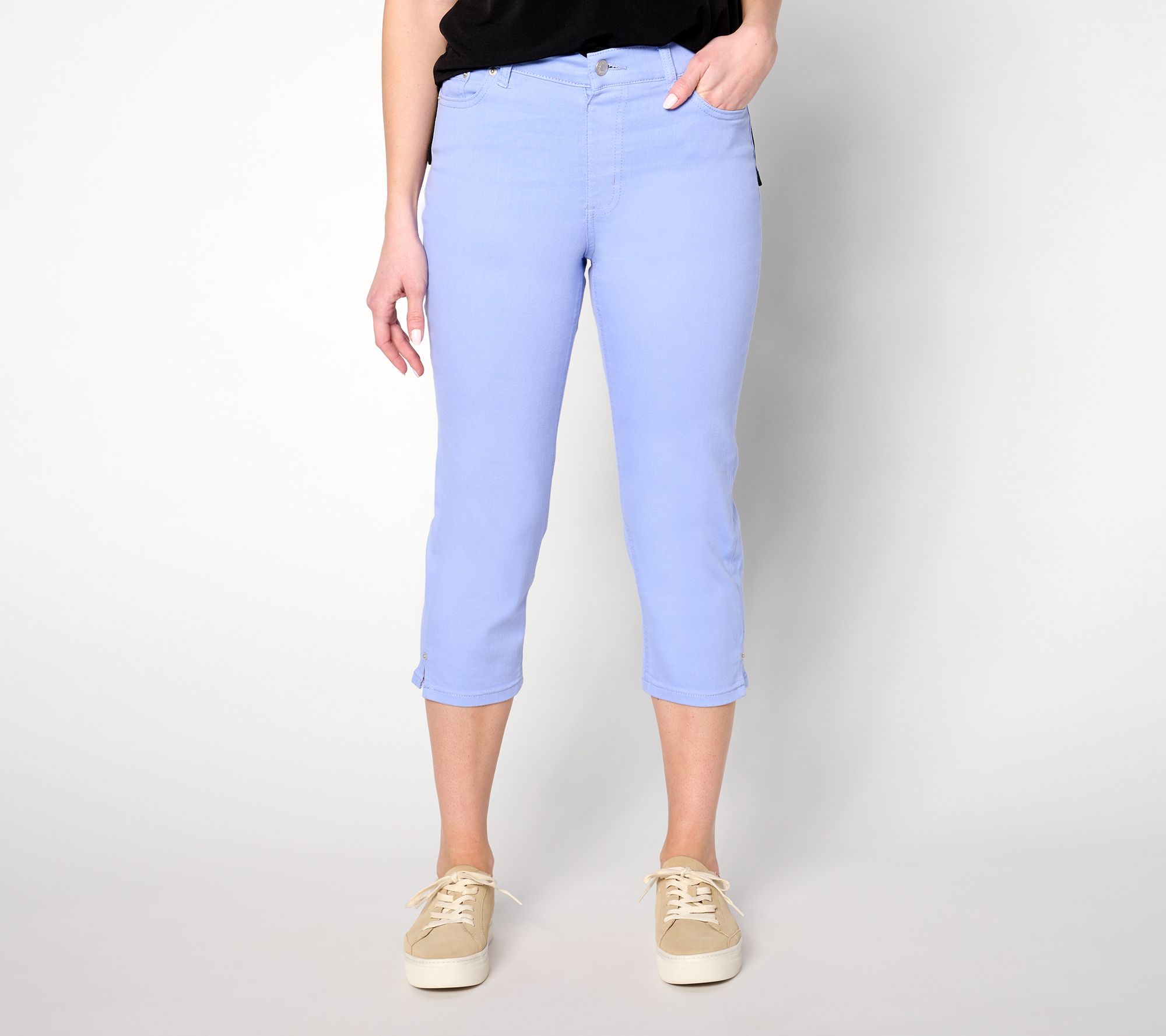 "As Is" Denim & Co. Regular Easy Stretch Denim Capri with Side Slits