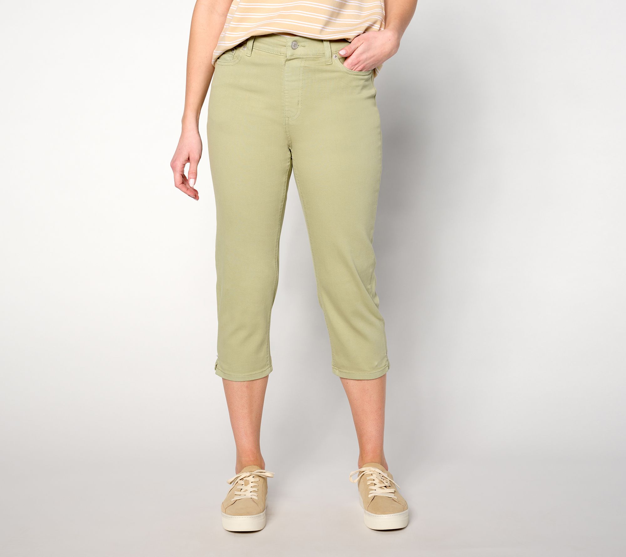 "As Is" Denim & Co. Regular Easy Stretch Denim Capri with Side Slits