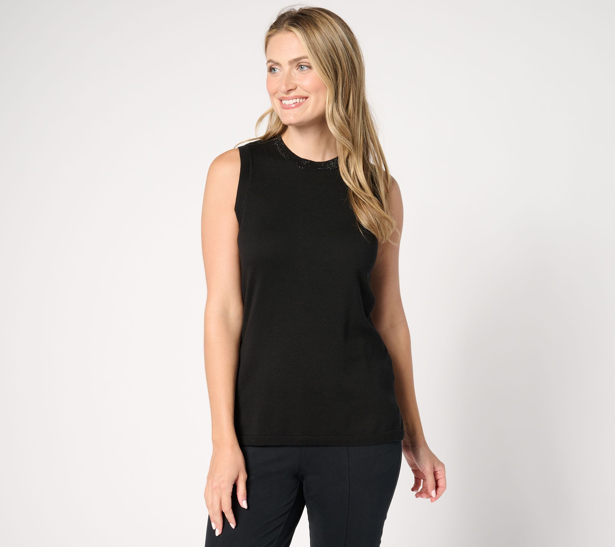 Joan Rivers Red Carpet Sweater Tank with Neckline Embellishment