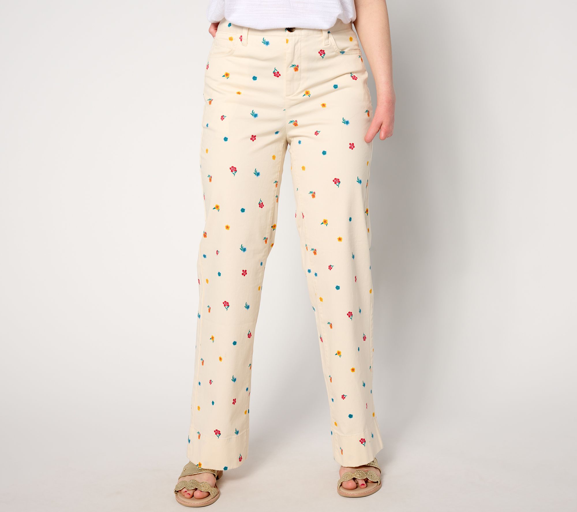 "As Is" Denim & Co. EasyWear Twill Printed Full Length Wide Leg Pants