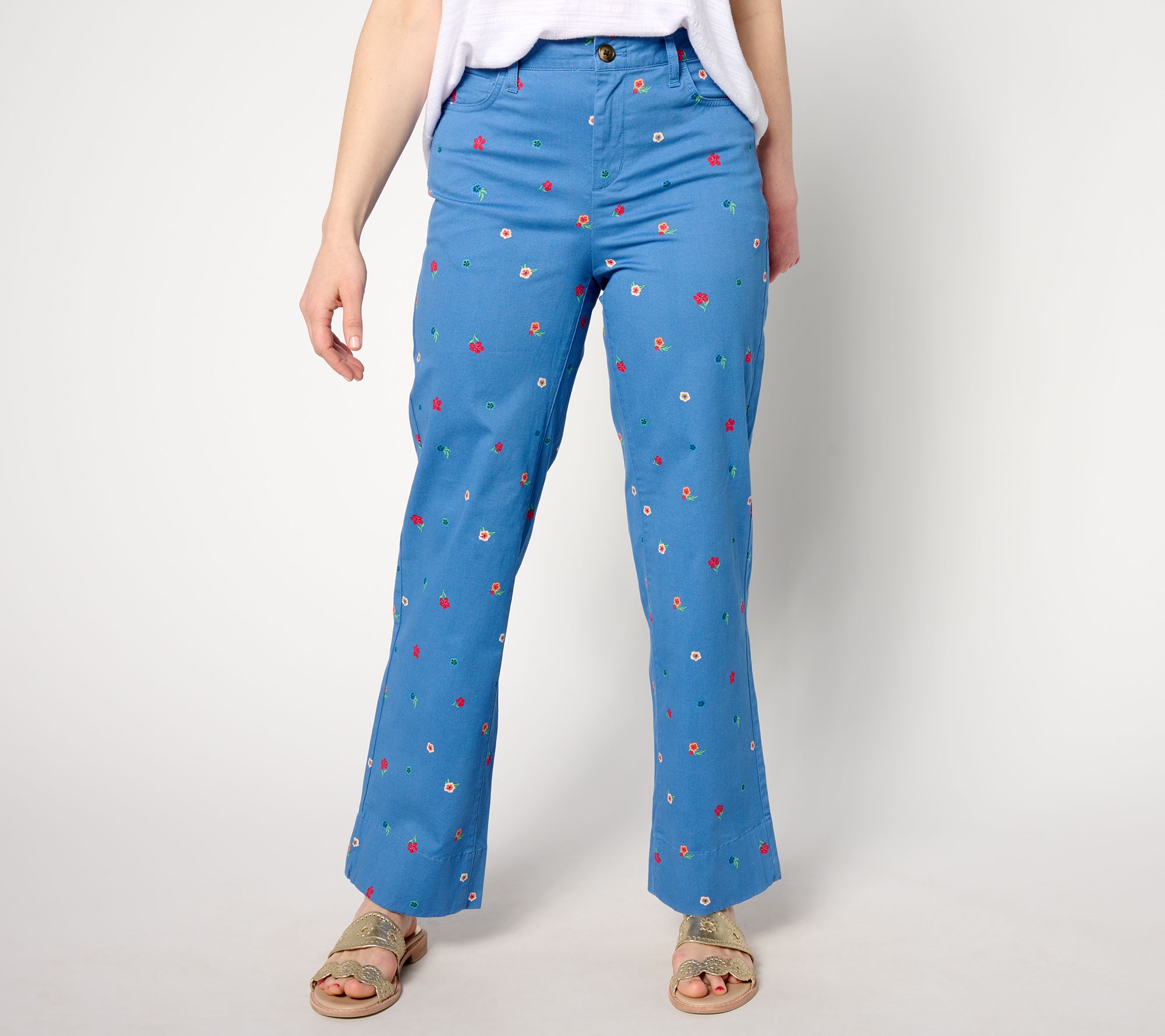 "As Is" Denim & Co. EasyWear Twill Printed Full Length Wide Leg Pants