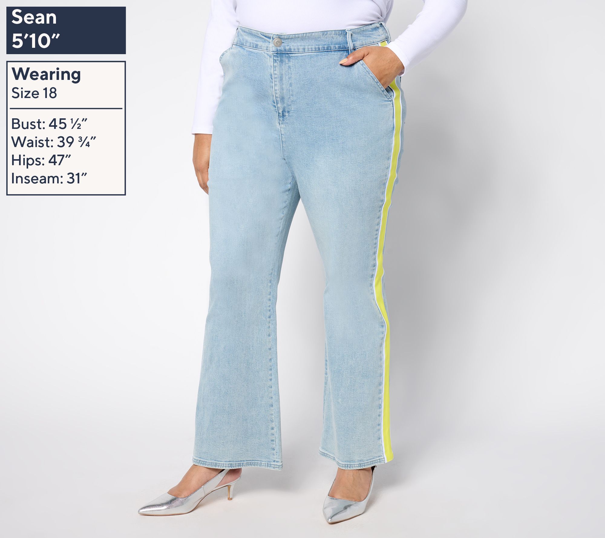 amyページ Studio Park x Amy Stran Side Stripe Full Length Flare Jean