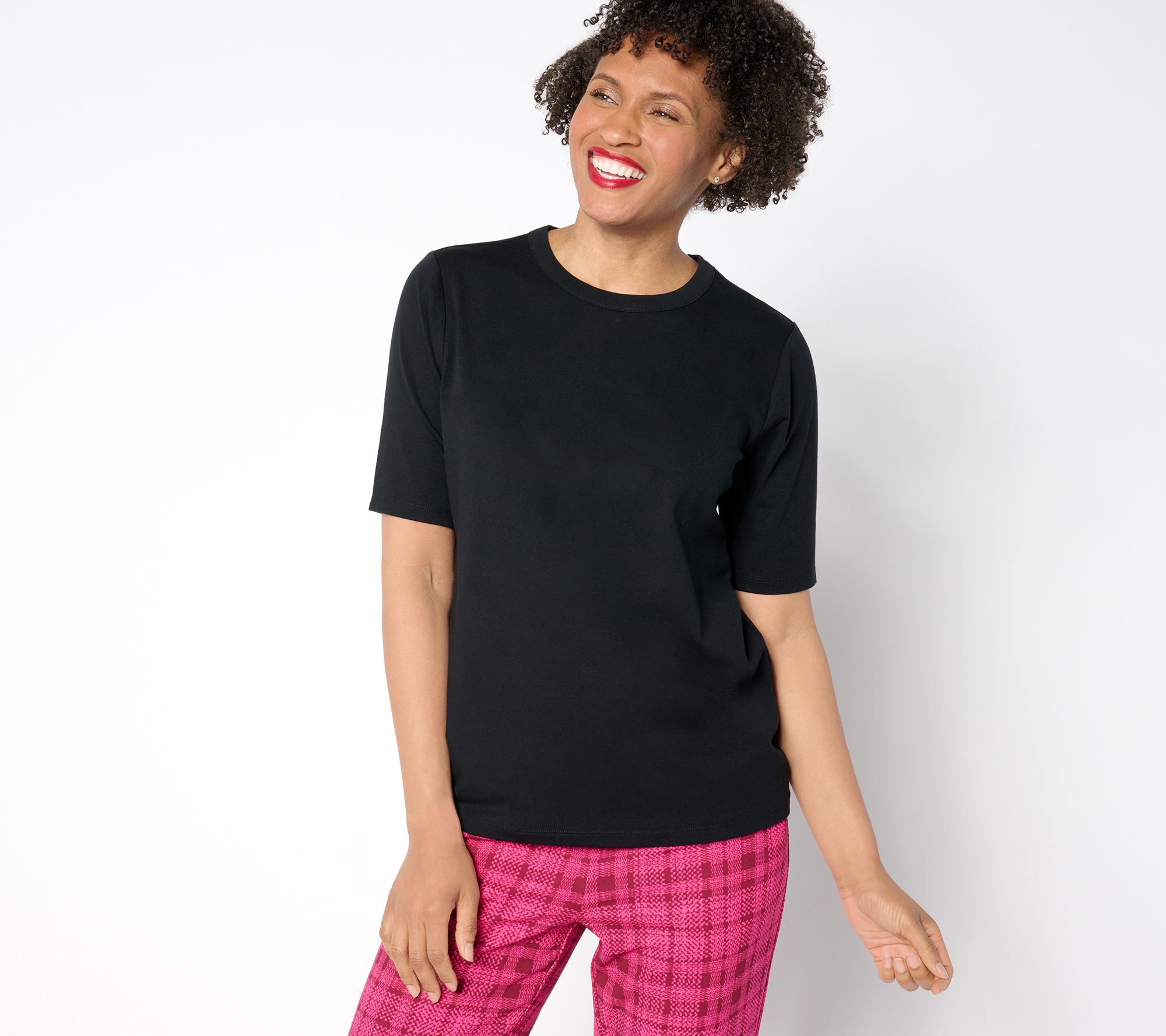 "As Is" Isaac Mizrahi Live! Essentials Pima Cotton Elbow Sleeve Top
