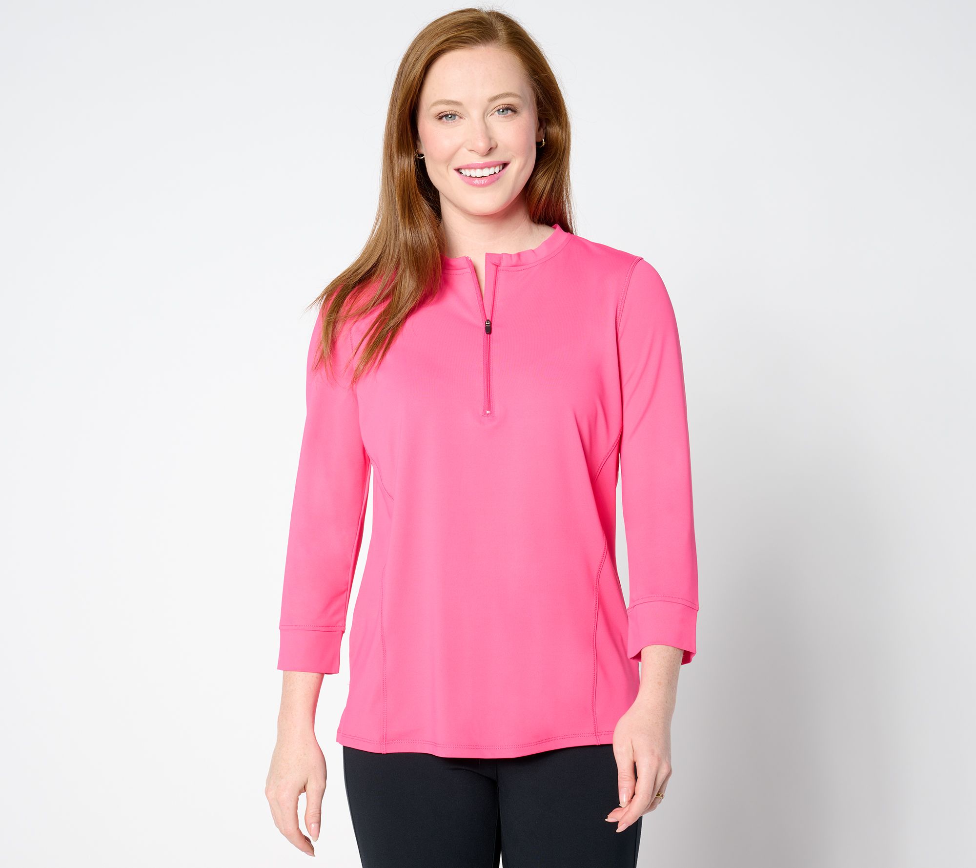 "As Is" Cuddl Duds Sunwear 3/4 Sleeve Half Zip