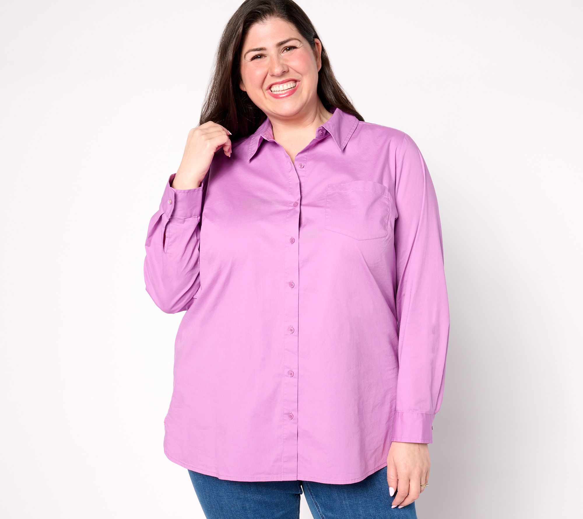 "As Is" Denim & Co. Adaptive Signature Poplin Button Down Tunic