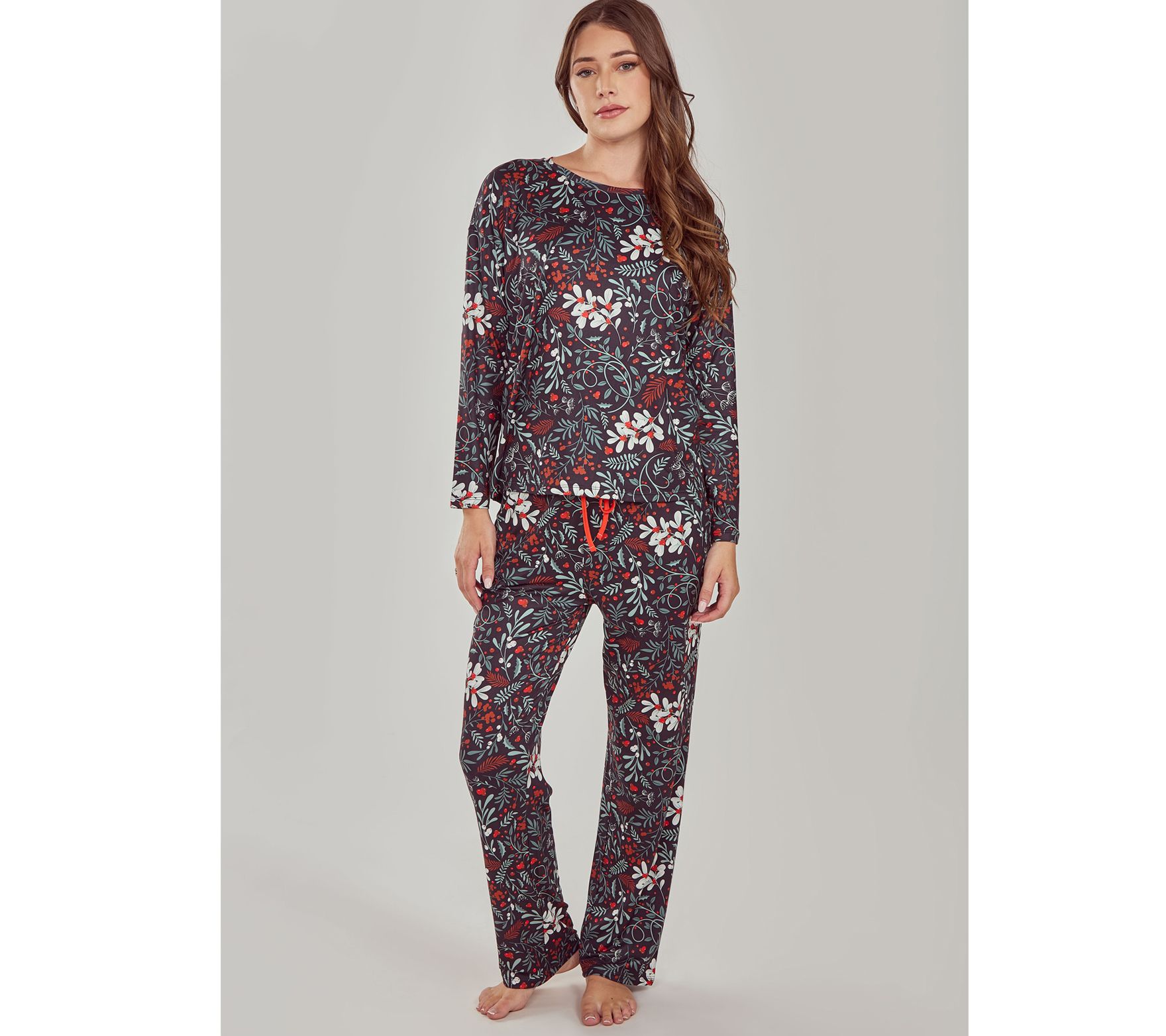 iCollection Floral Knit Long Sleeve Top & Pant Pajama Set