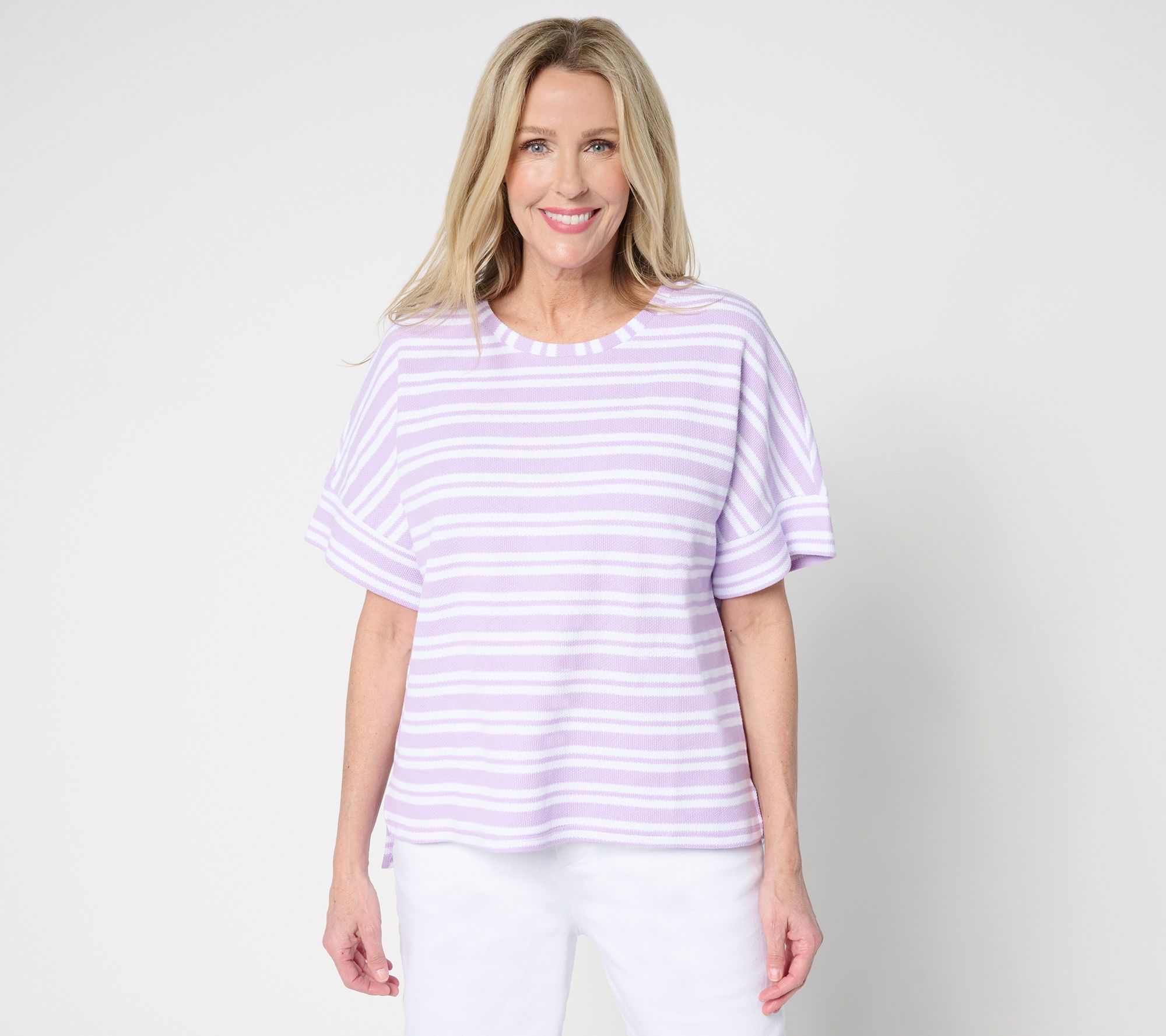 Attitudes by Renee Petite Stripe Textured Knit Tee