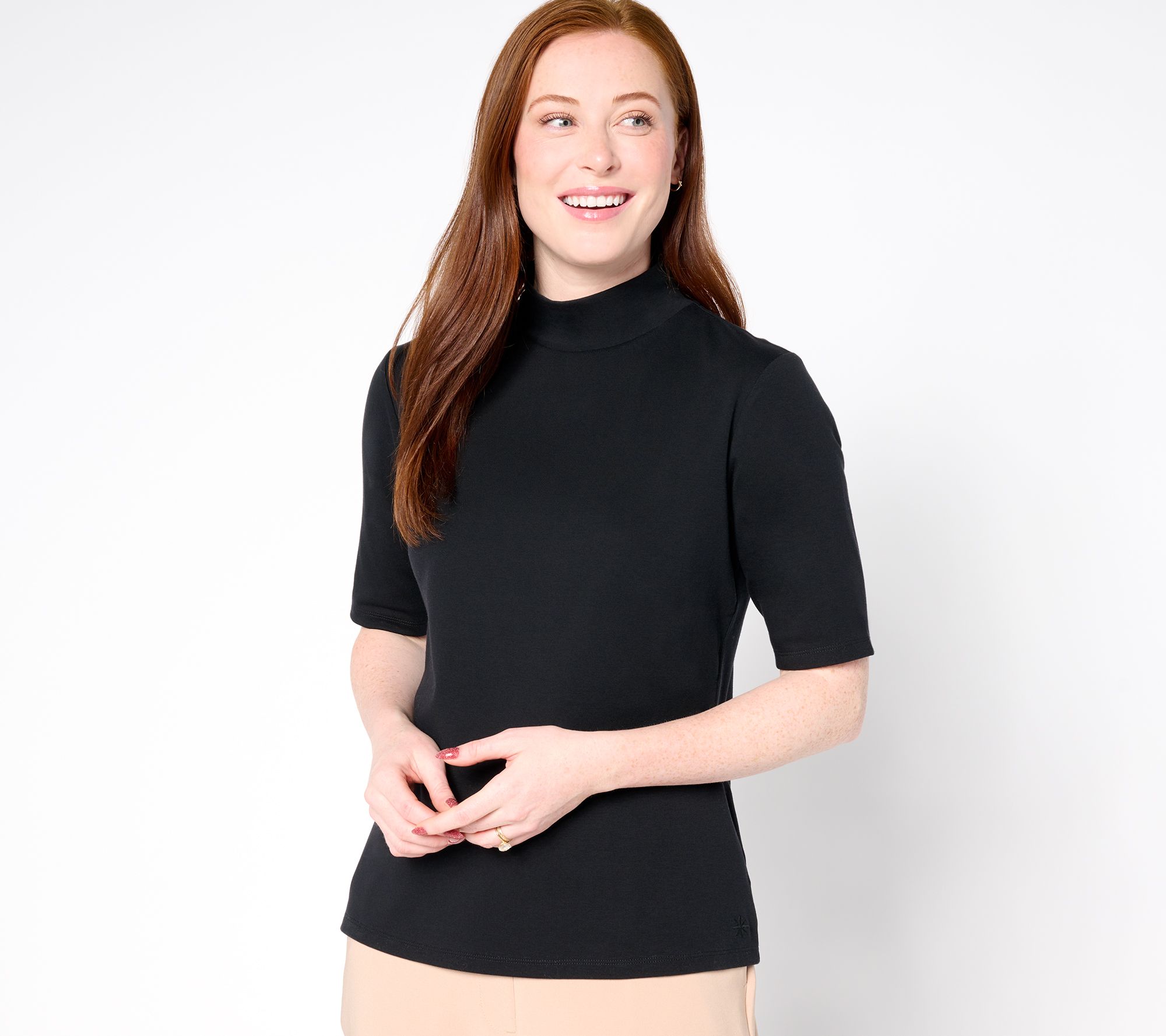 Isaac Mizrahi Live! Essentials Micro Pima Mock Neck Top