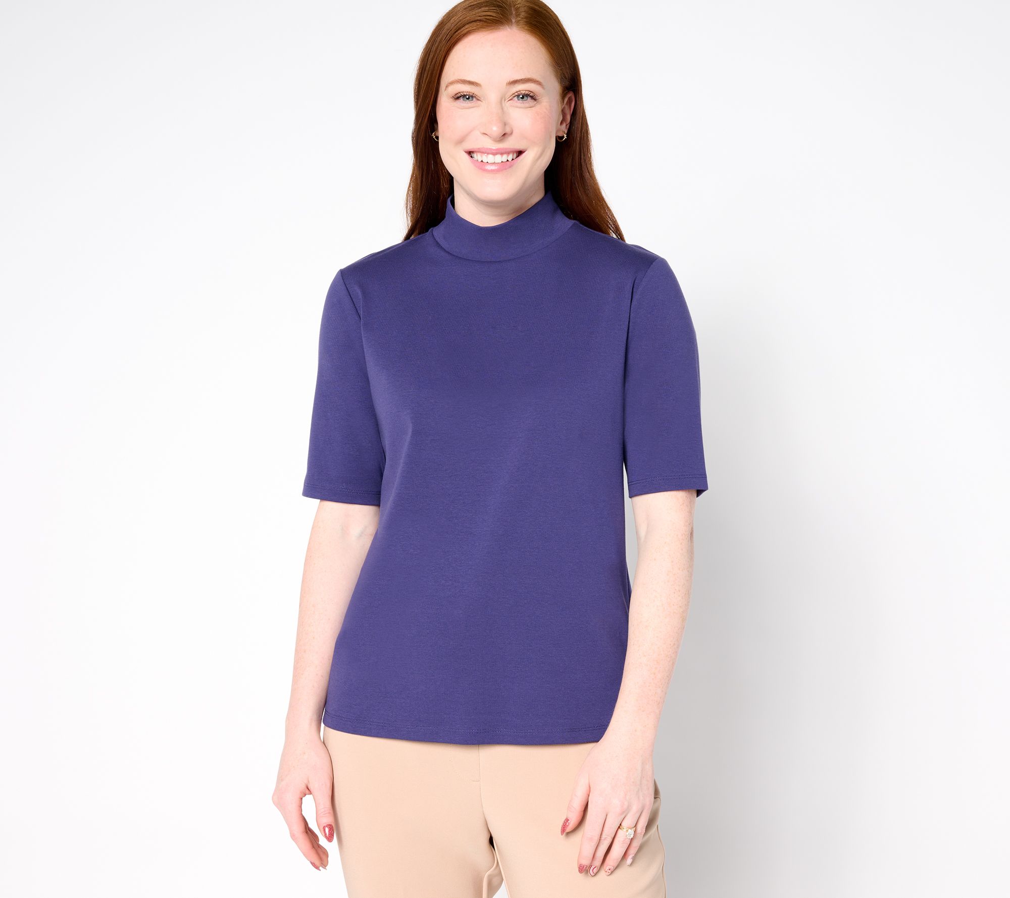 Isaac Mizrahi Live! Essentials Micro Pima Mock Neck Top