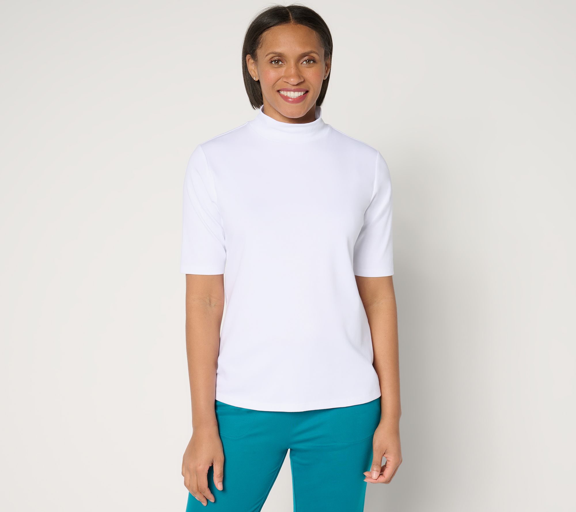 Isaac Mizrahi Live! Essentials Micro Pima Mock Neck Top