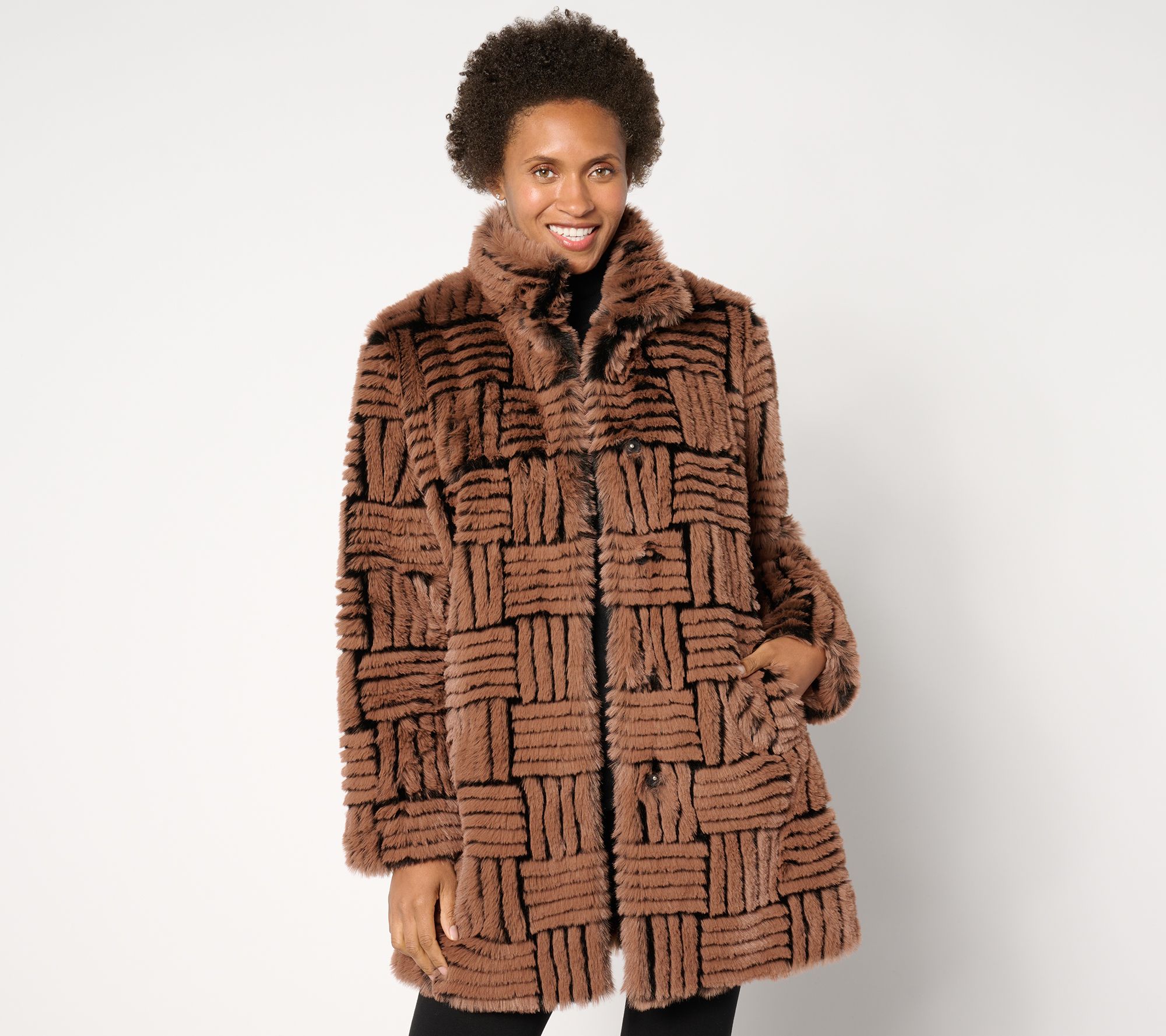 "As Is" Dennis Basso Geo Faux Fur Jacket with Hidden Snap