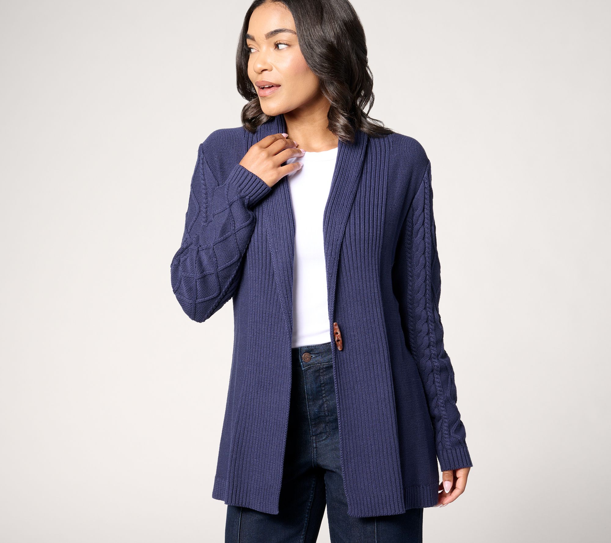 "As Is" Denim & Co. Heritage Toggle Closure Long Sleeve Cardigan