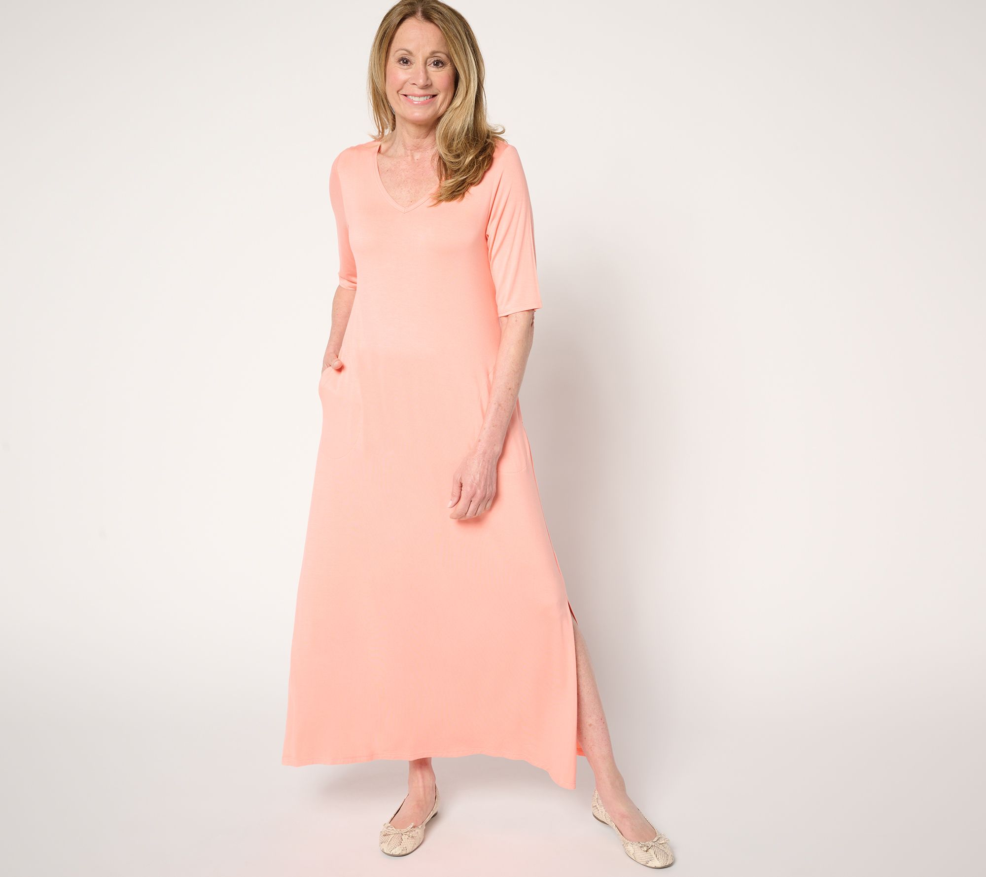  Belle by Kim Gravel Rayon Spandex Elbow Sleeve Maxi Dress
