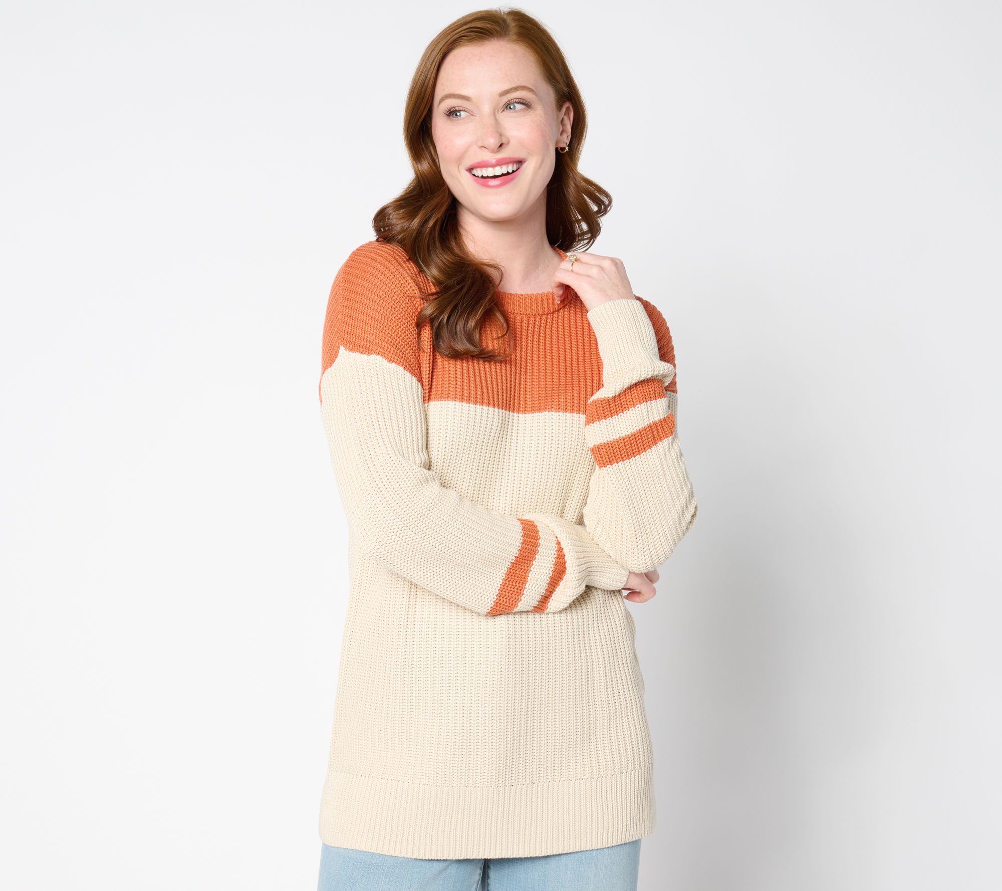 "As Is" Belle by Kim Gravel Varsity Colorblock Knit Sweater