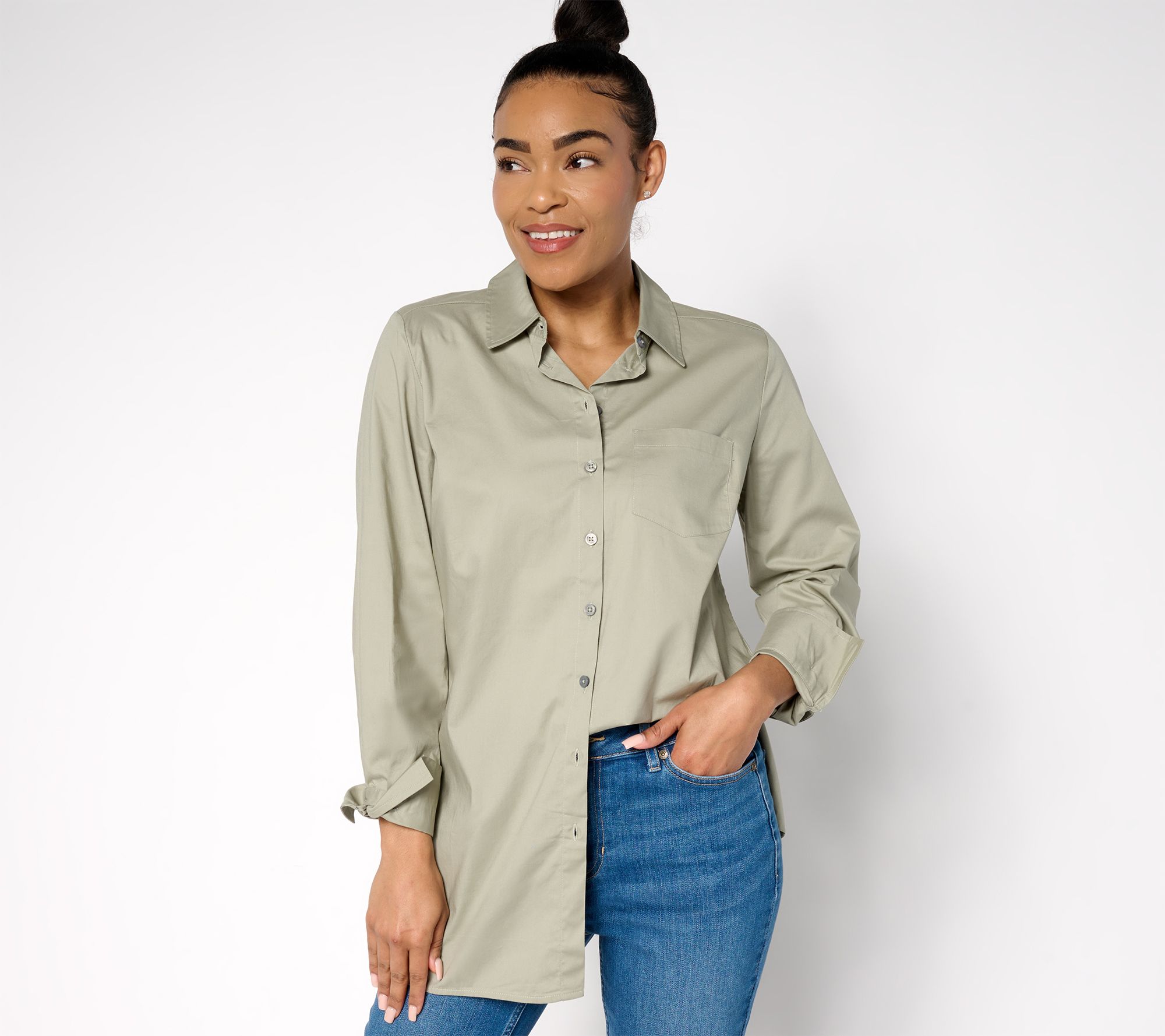 Martha Stewart Signature Petite Woven Button-Front Tunic Shirt