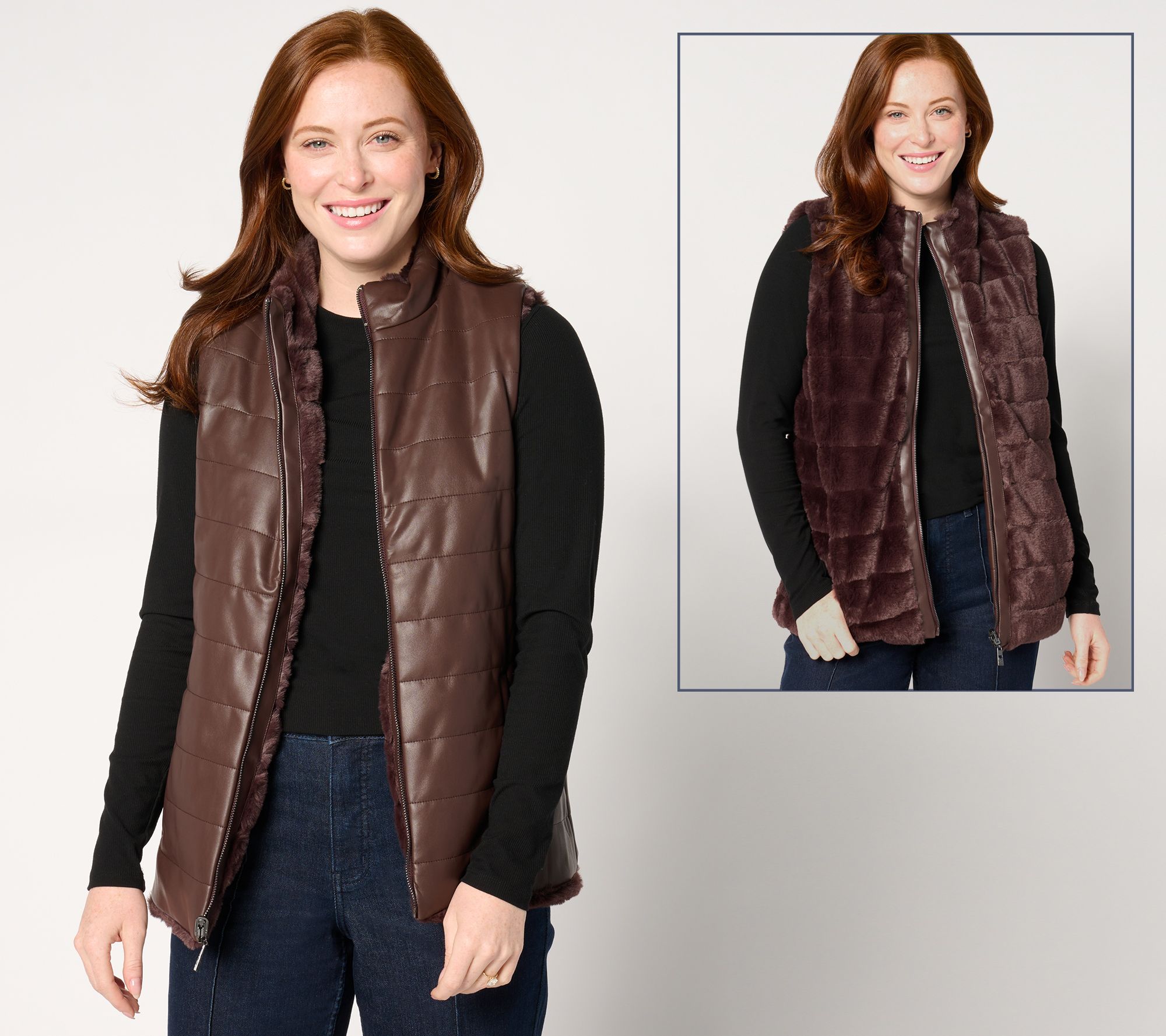 "As Is" Jingle Belles by Kim Gravel Faux Leather to Faux Fur Vest