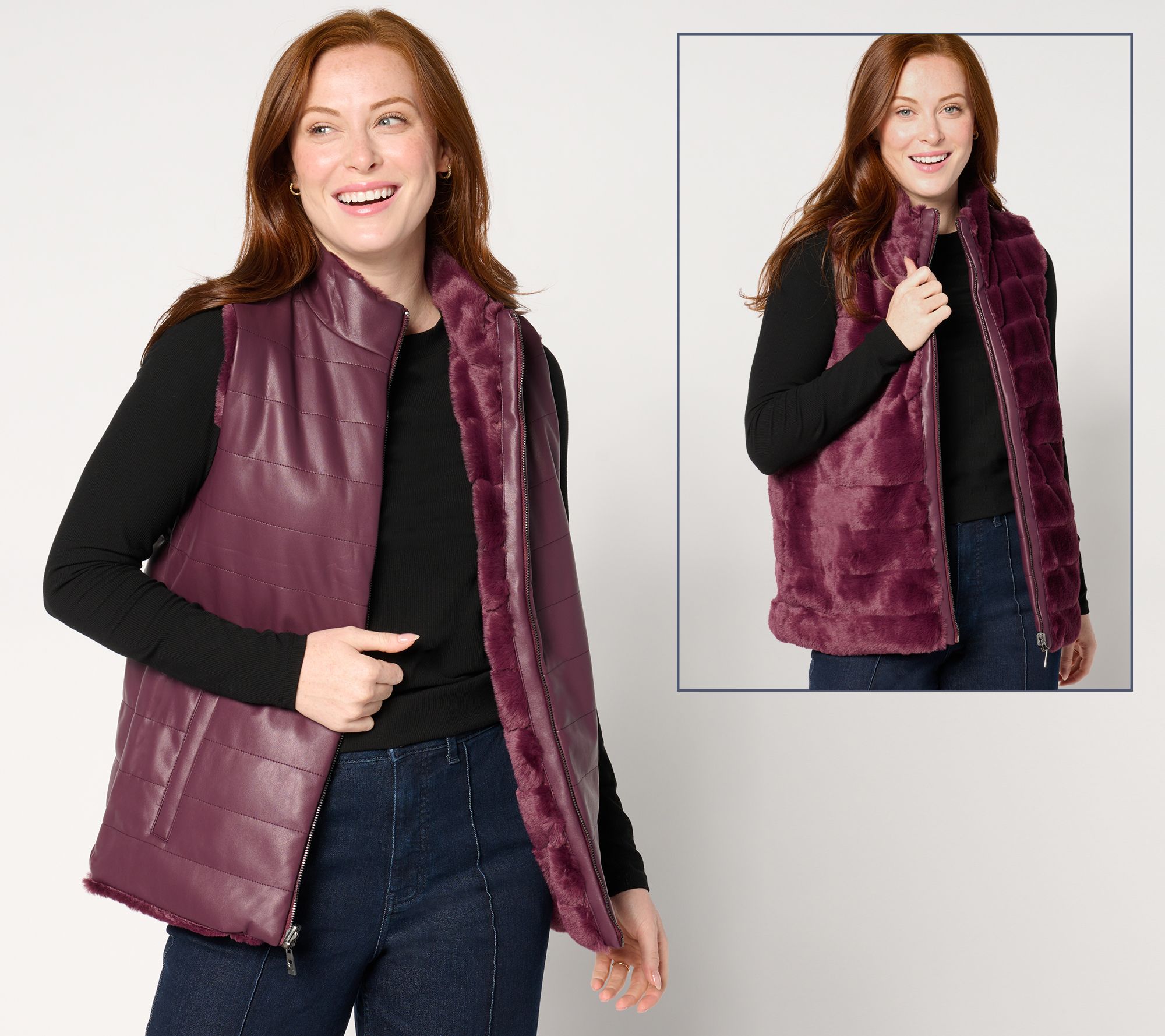 "As Is" Jingle Belles by Kim Gravel Faux Leather to Faux Fur Vest