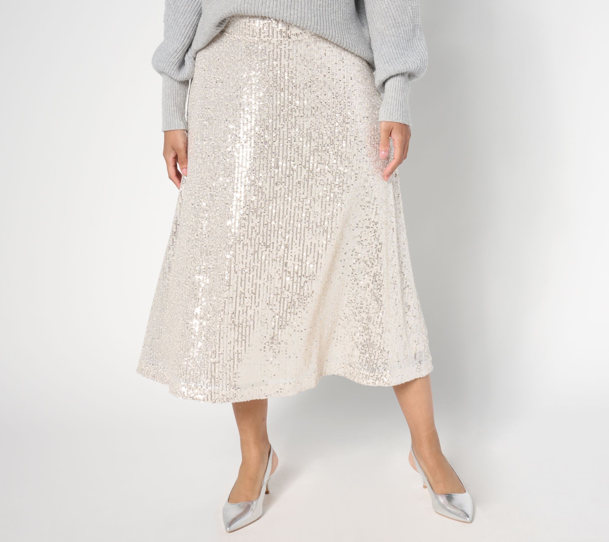 "As Is" Isaac Mizrahi Live! Petite Always Isaac Sequin Midi Skirt